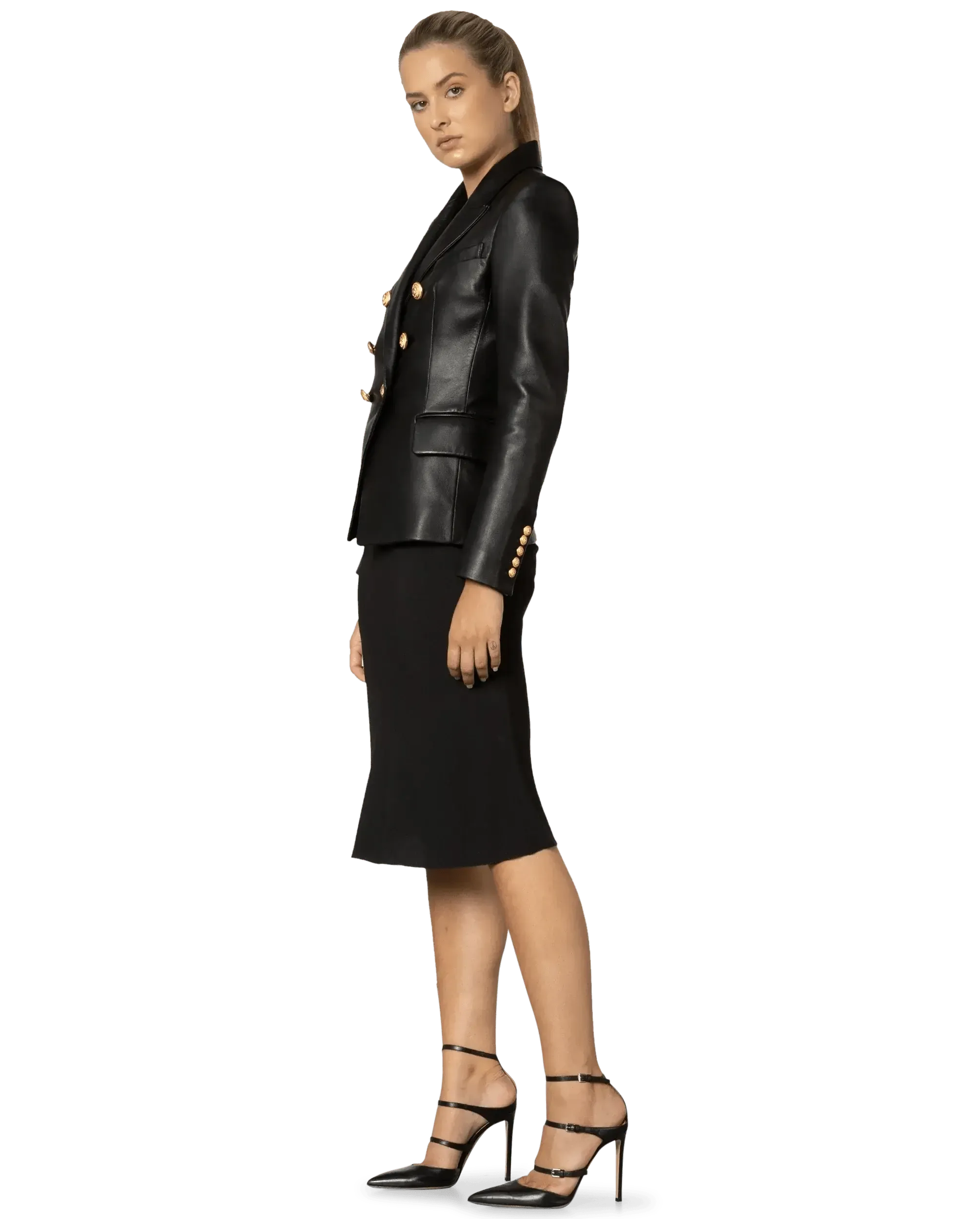 Double Breasted Leather Jacket - DIHSAN