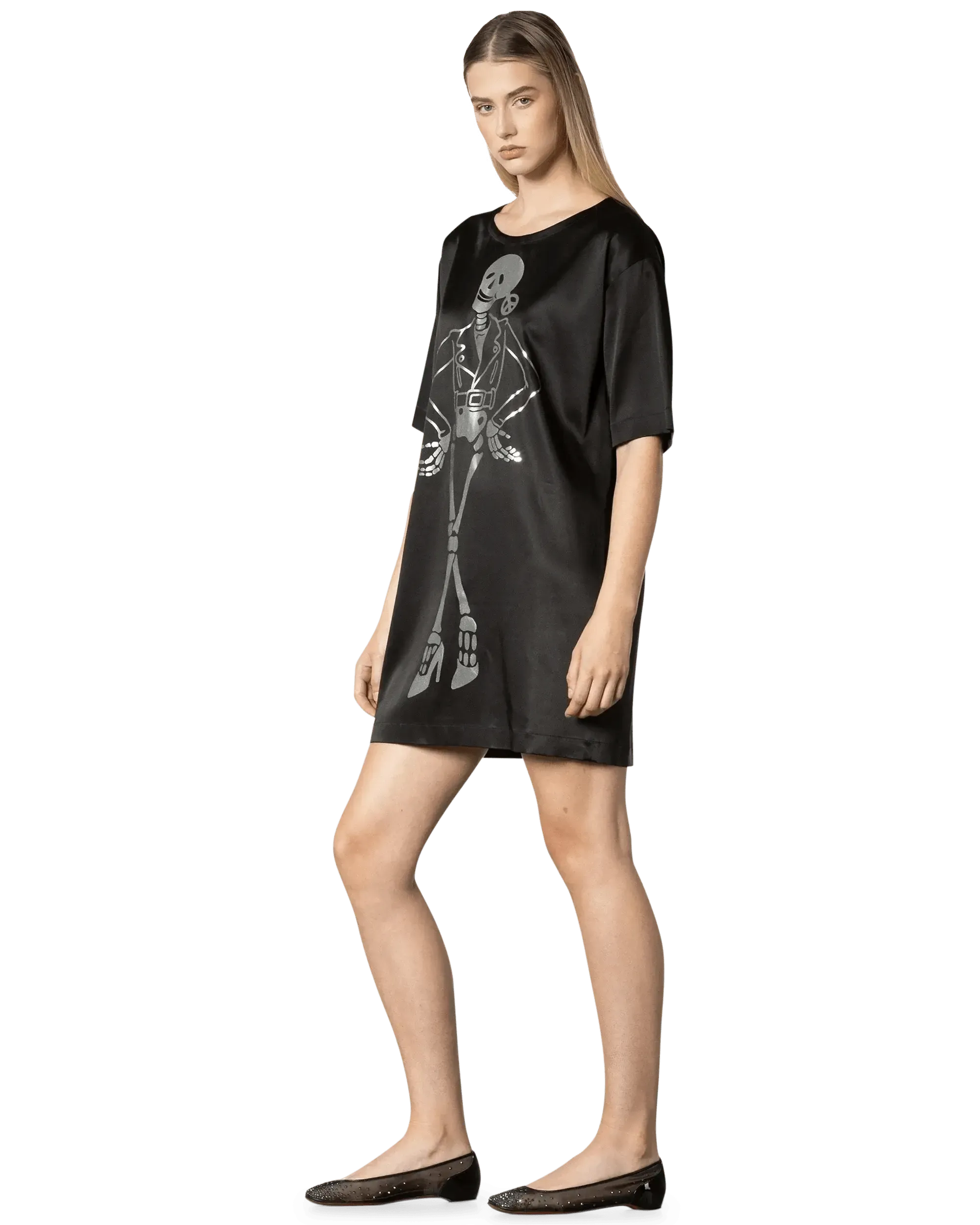 Skeleton Print T-Shirt Dress - DIHSAN