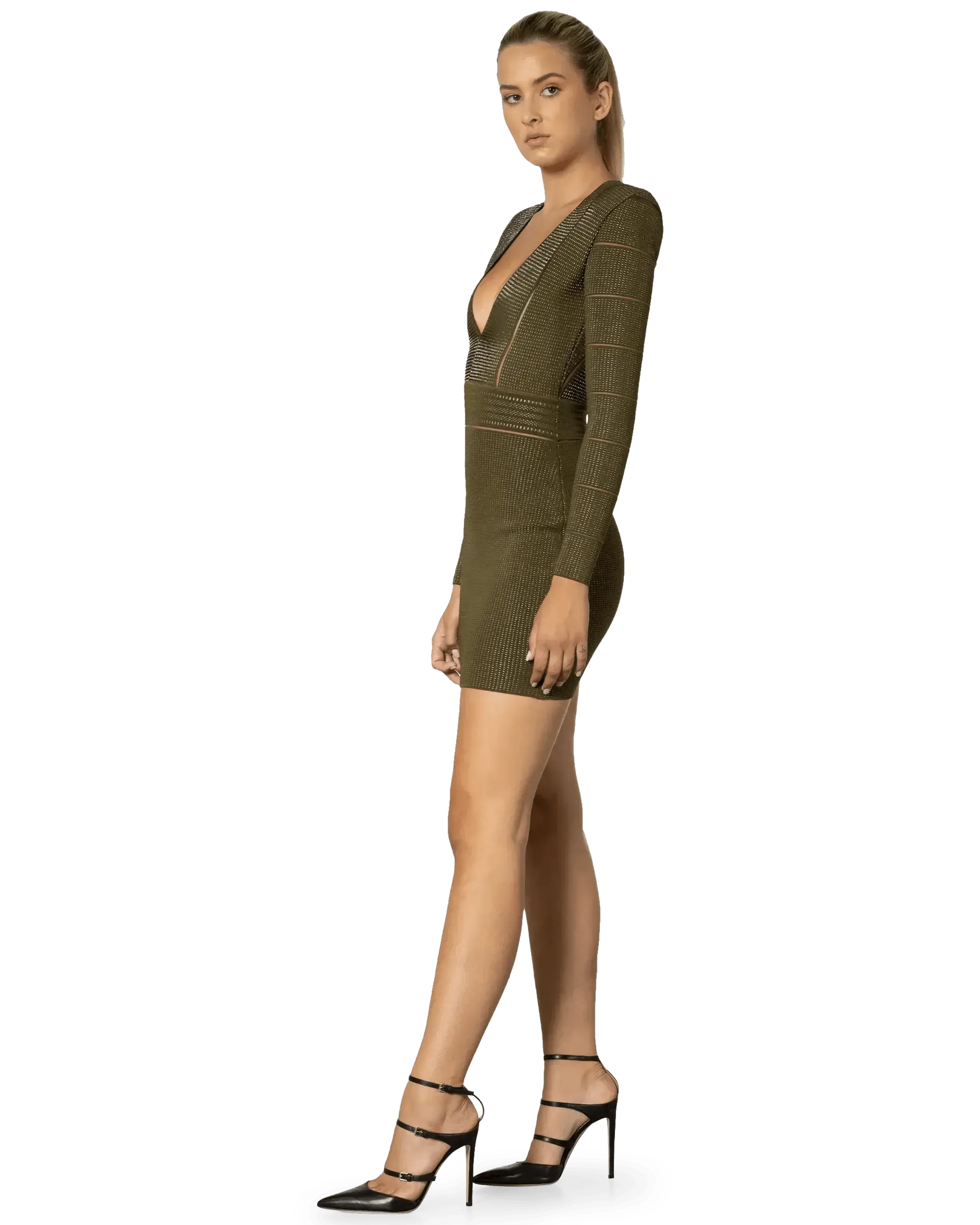 Mesh Panel Knit Dress - DIHSAN
