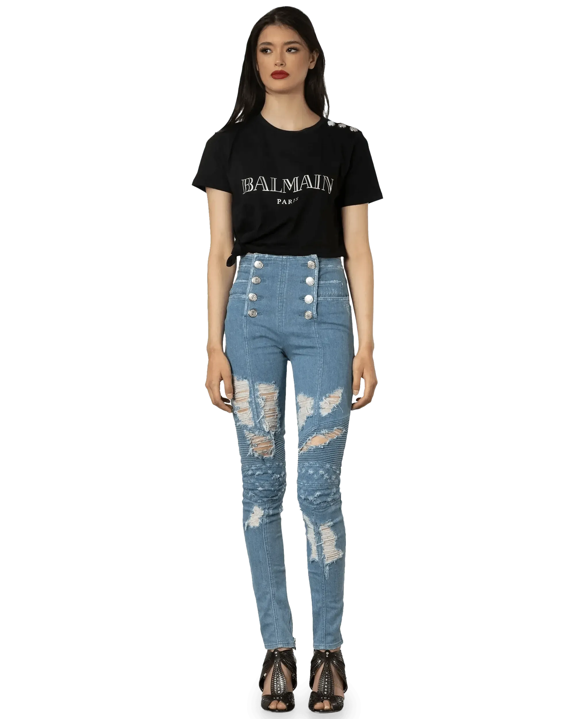 Distressed Button Up Skinny Jeans - DIHSAN