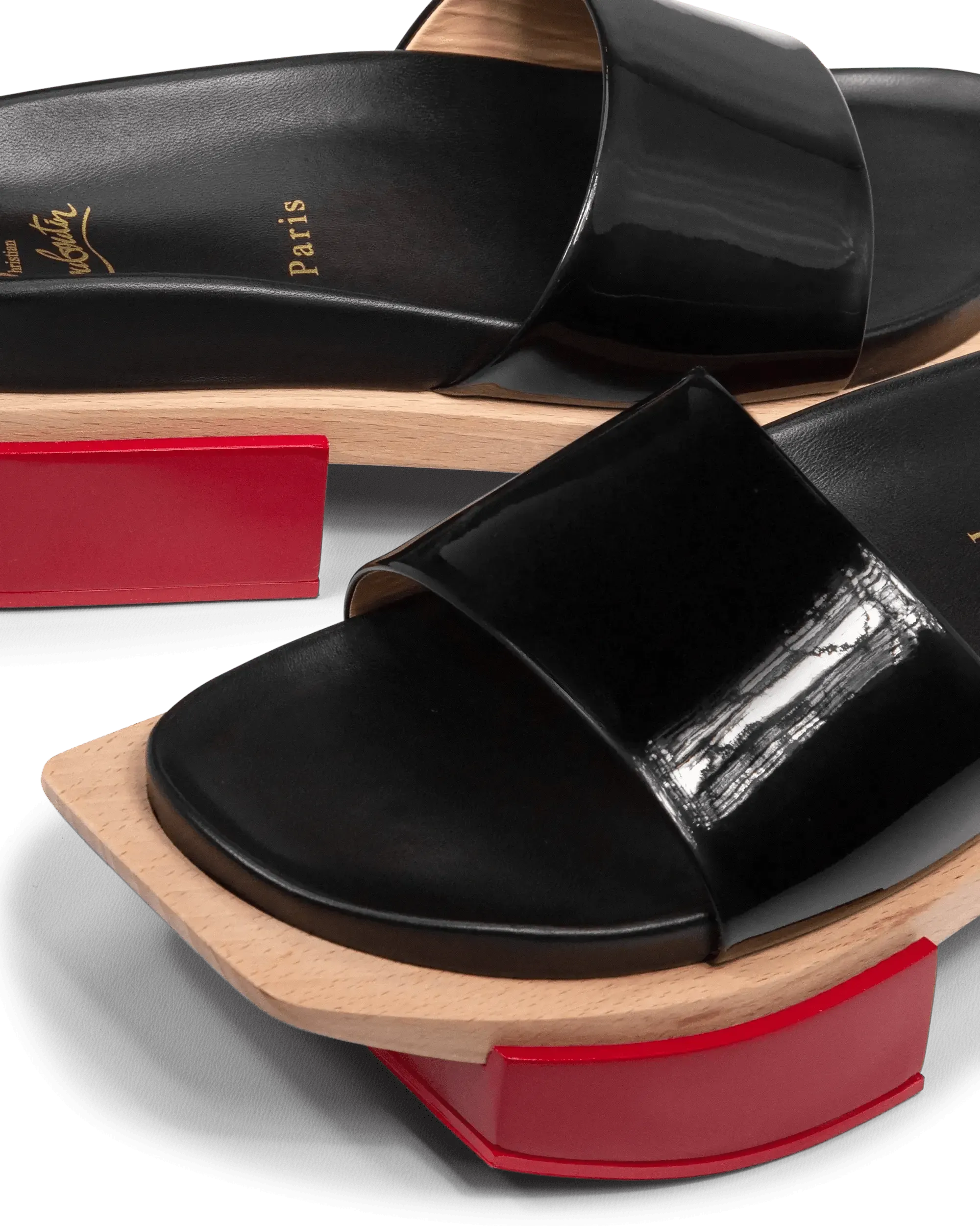 Black Patent Cap Ferret Slides by Christian Louboutin | DIHSAN