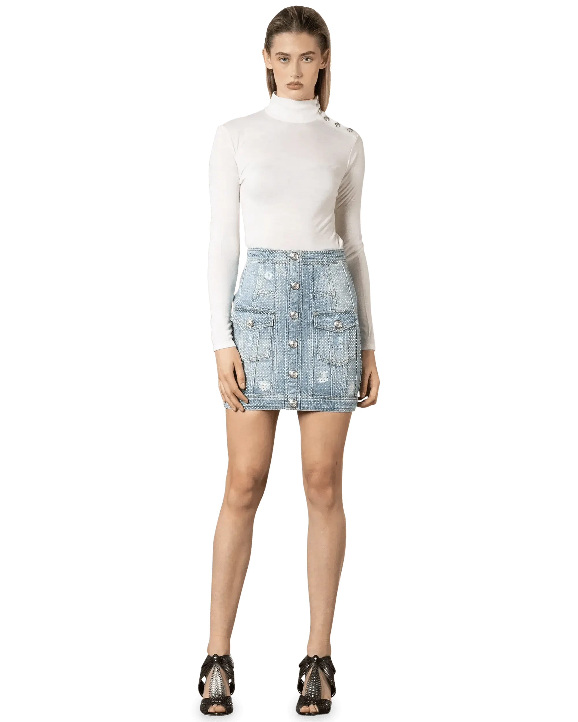 Embellished Denim Skirt - DIHSAN