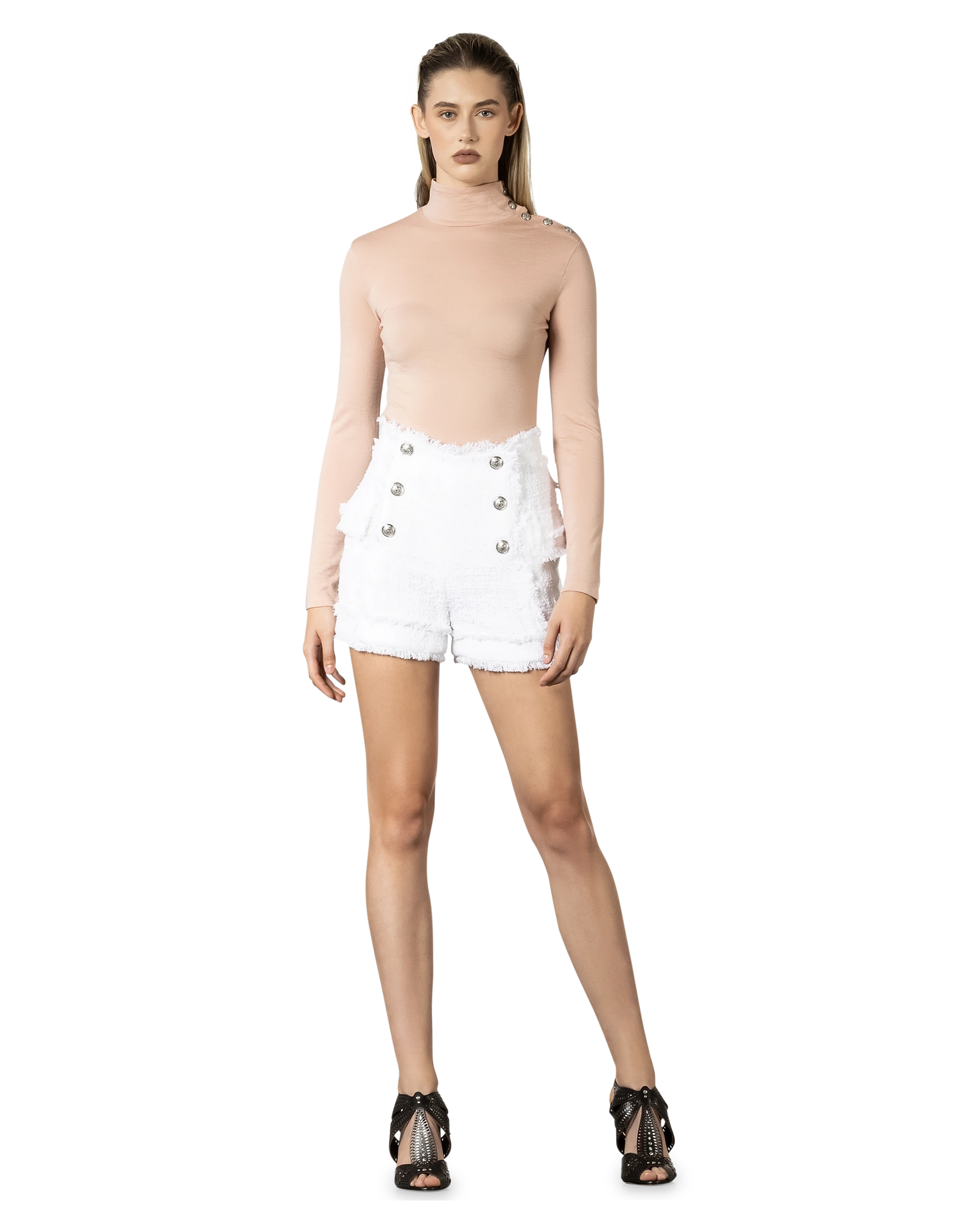Tweed Silver-Tone Button Shorts