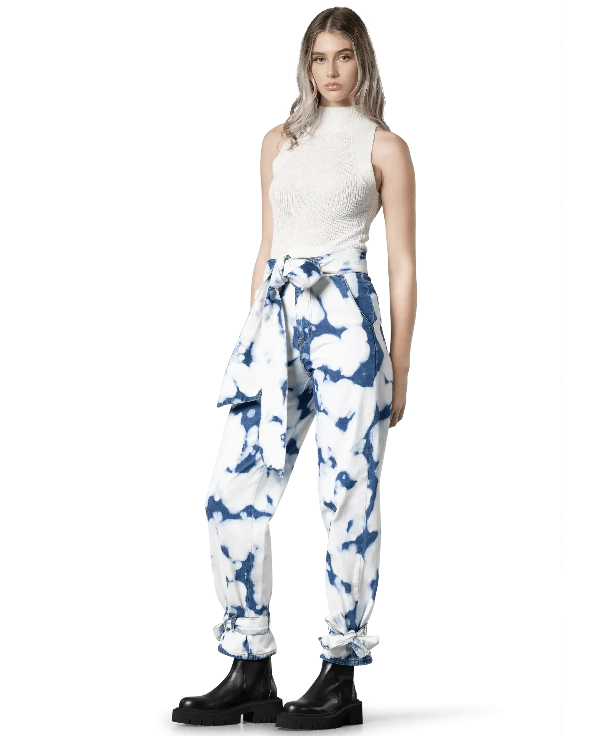 Tie-Dye Ankle-Belted Jeans - DIHSAN
