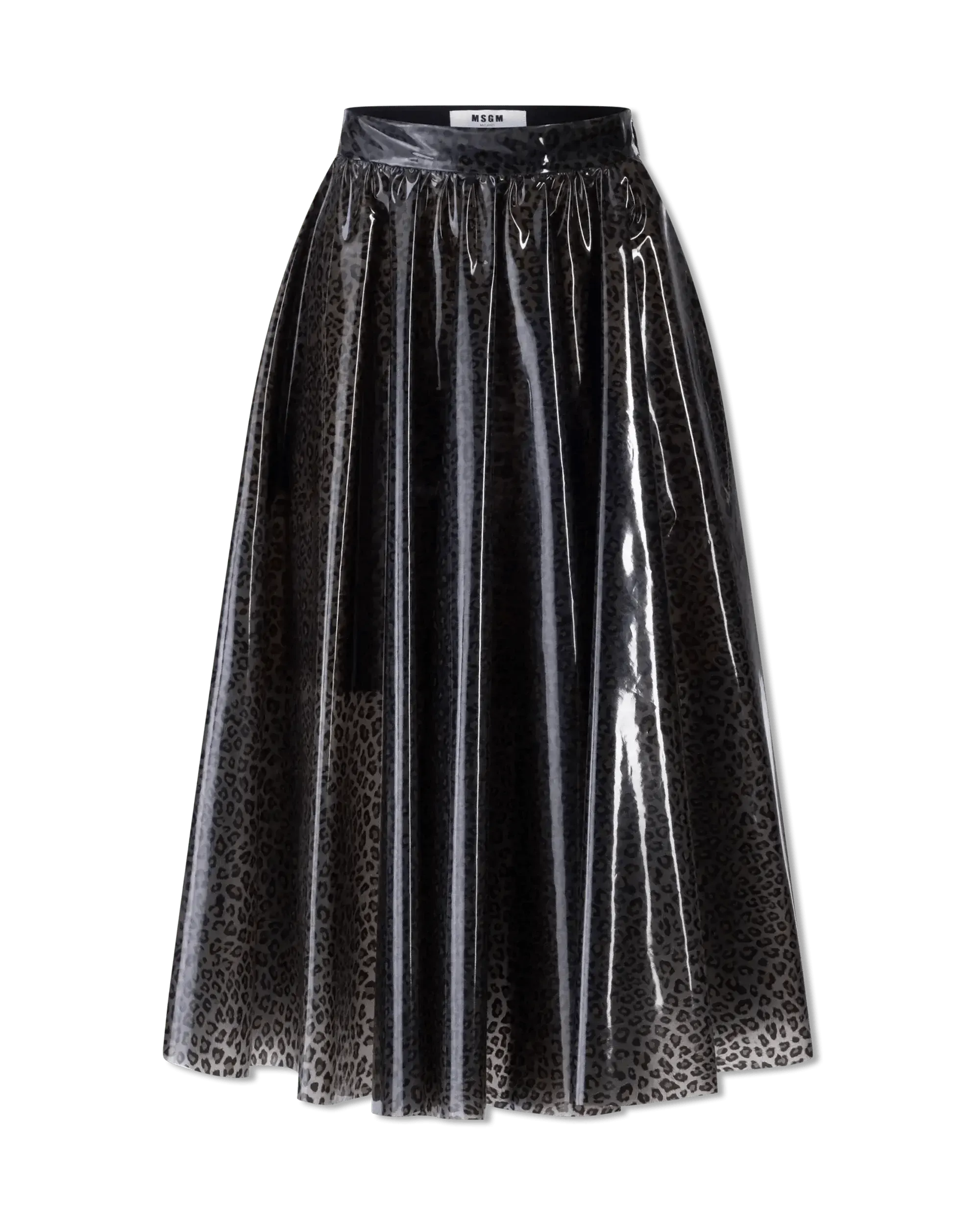 Vinyl-Covered Leopard Print Skirt - DIHSAN