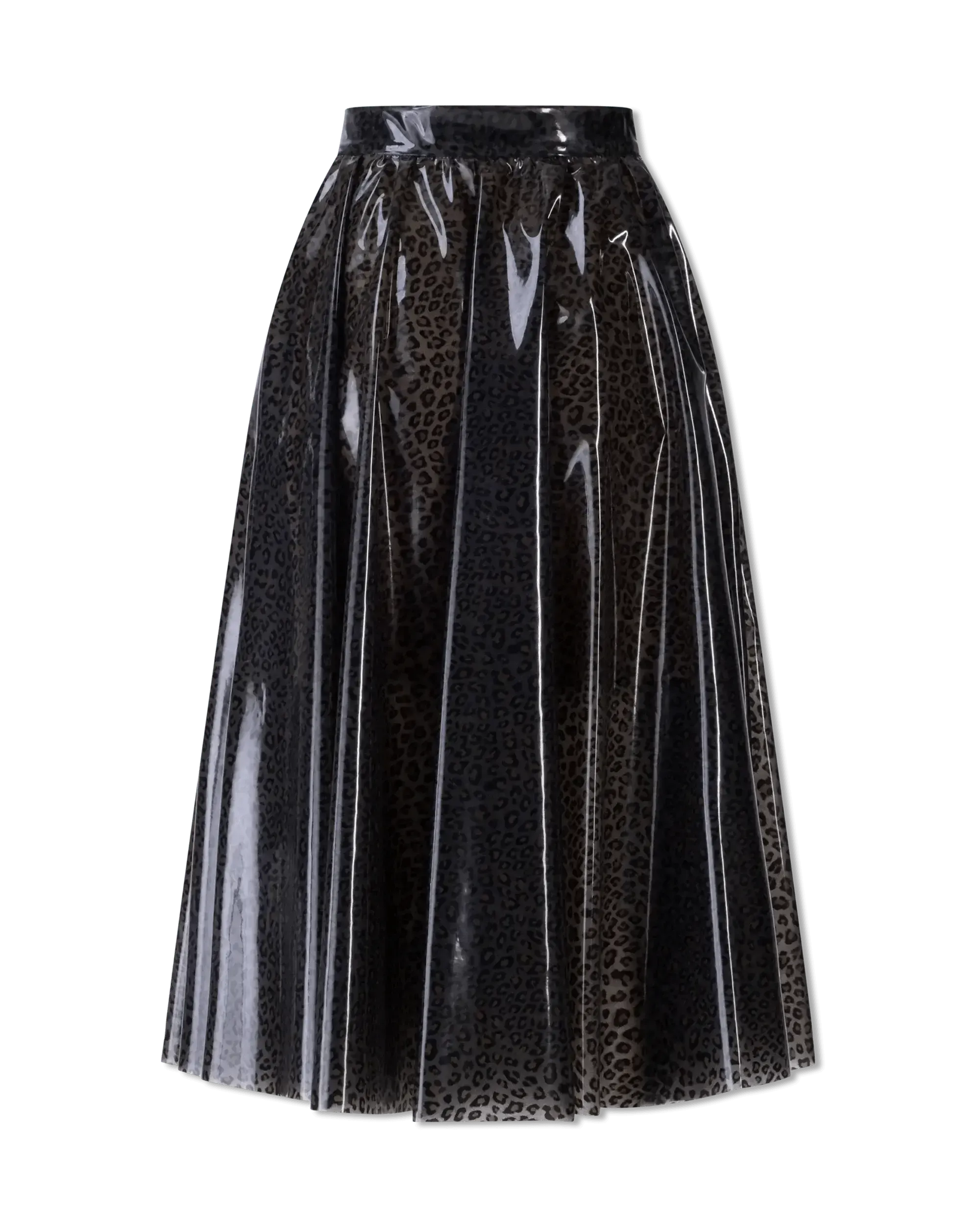 Vinyl-Covered Leopard Print Skirt - DIHSAN