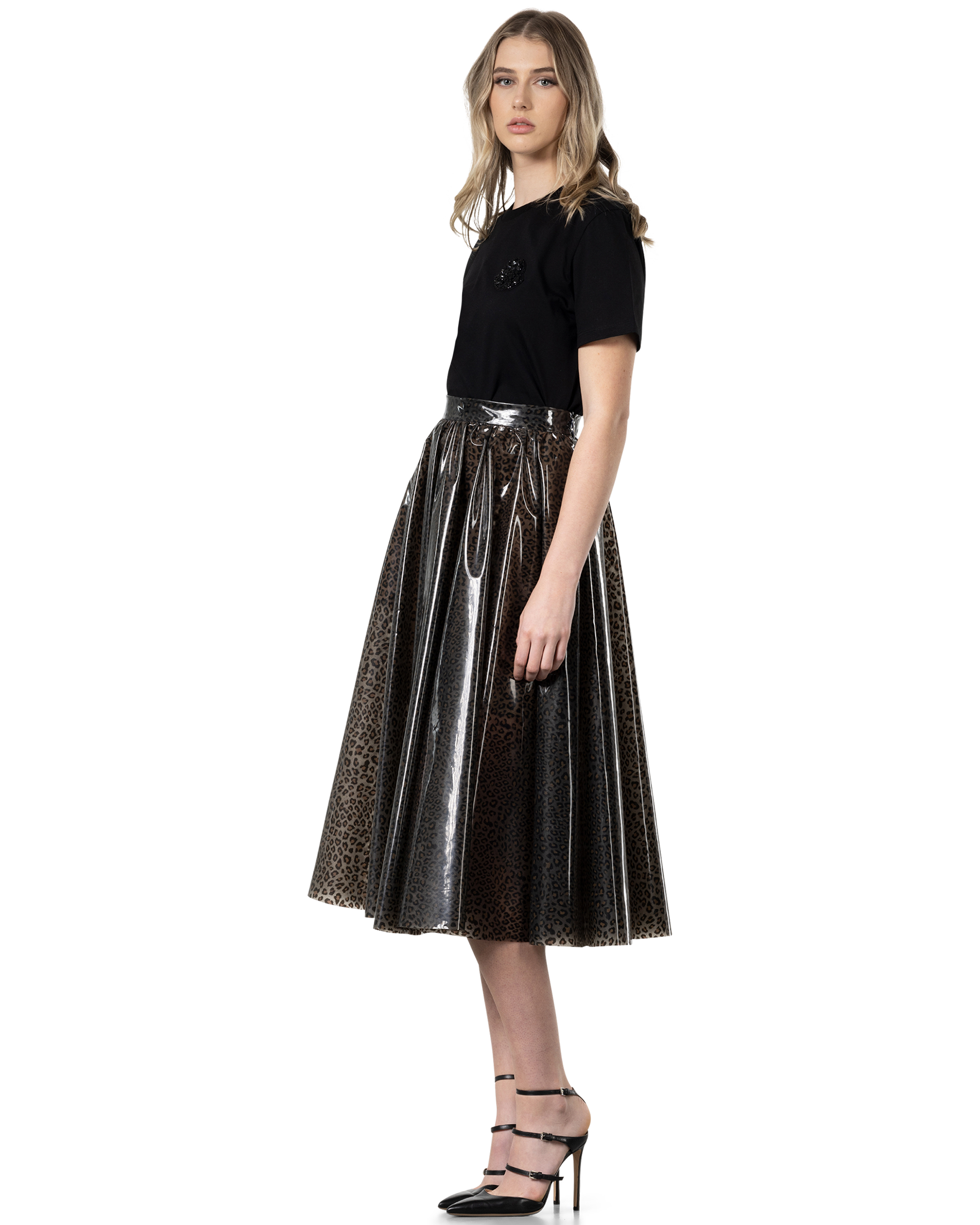 Viny Leopard Print Pleated Midi Skirt