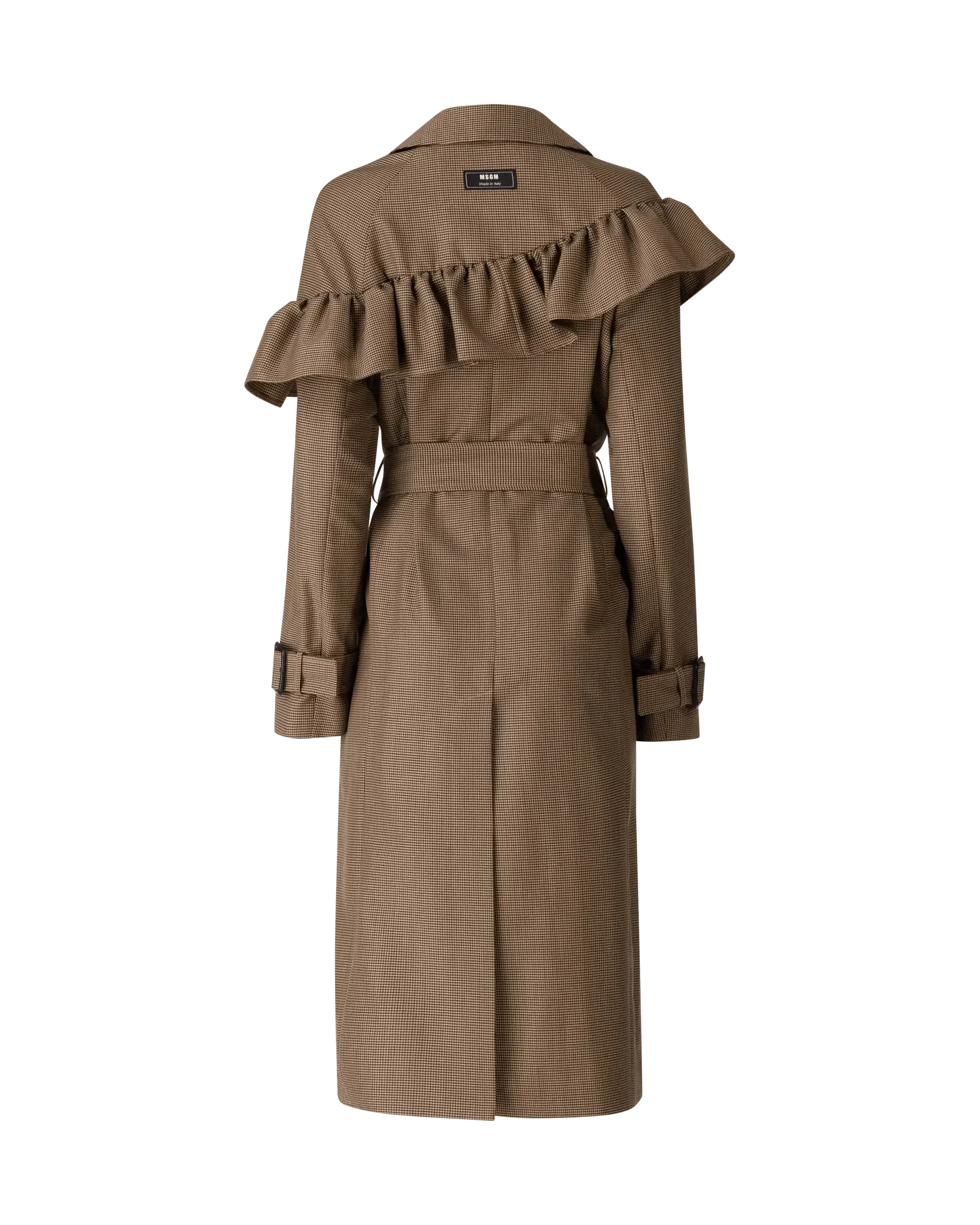 Ruffled Houndstooth Belted Coat - DIHSAN