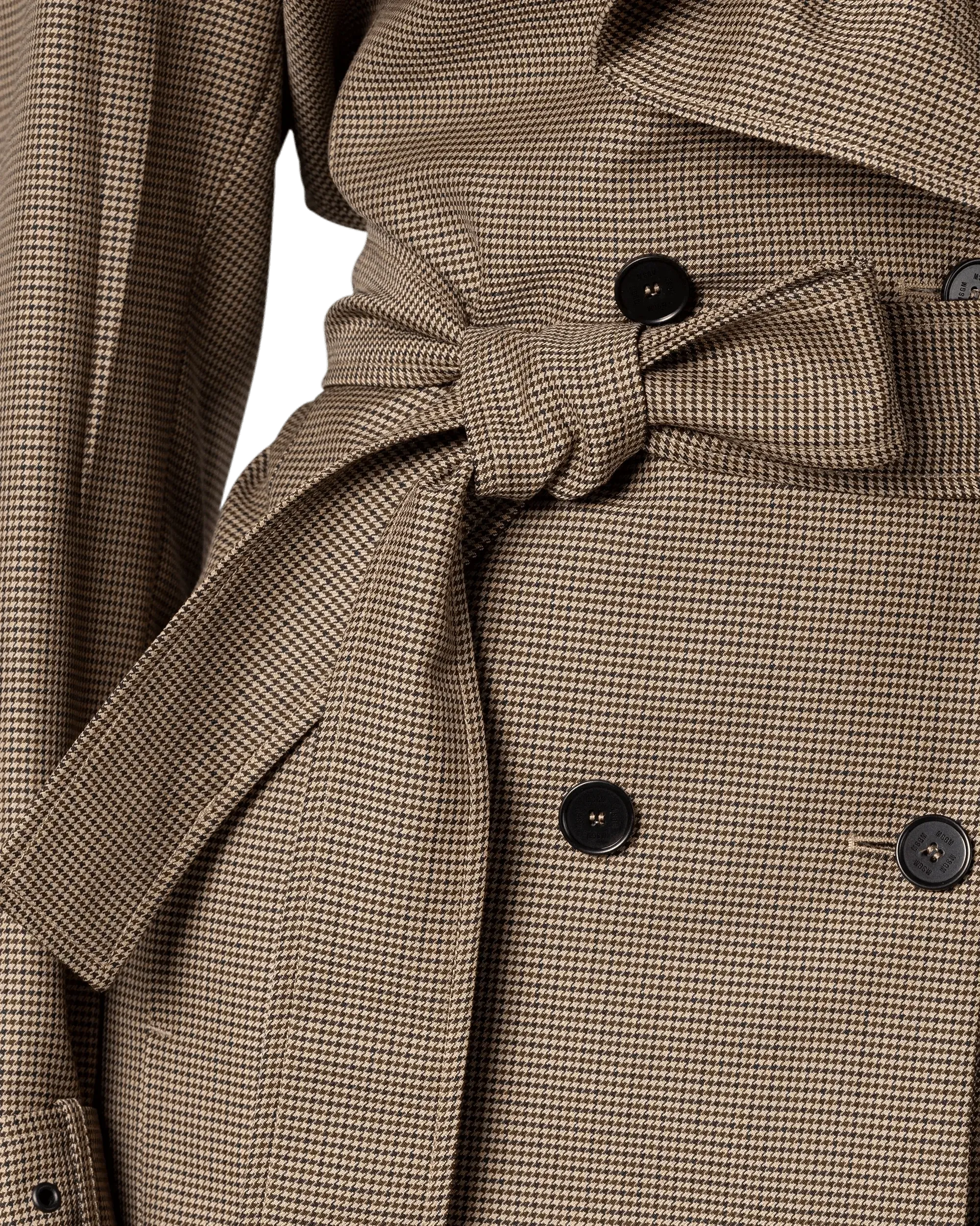 Ruffled Houndstooth Belted Coat - DIHSAN