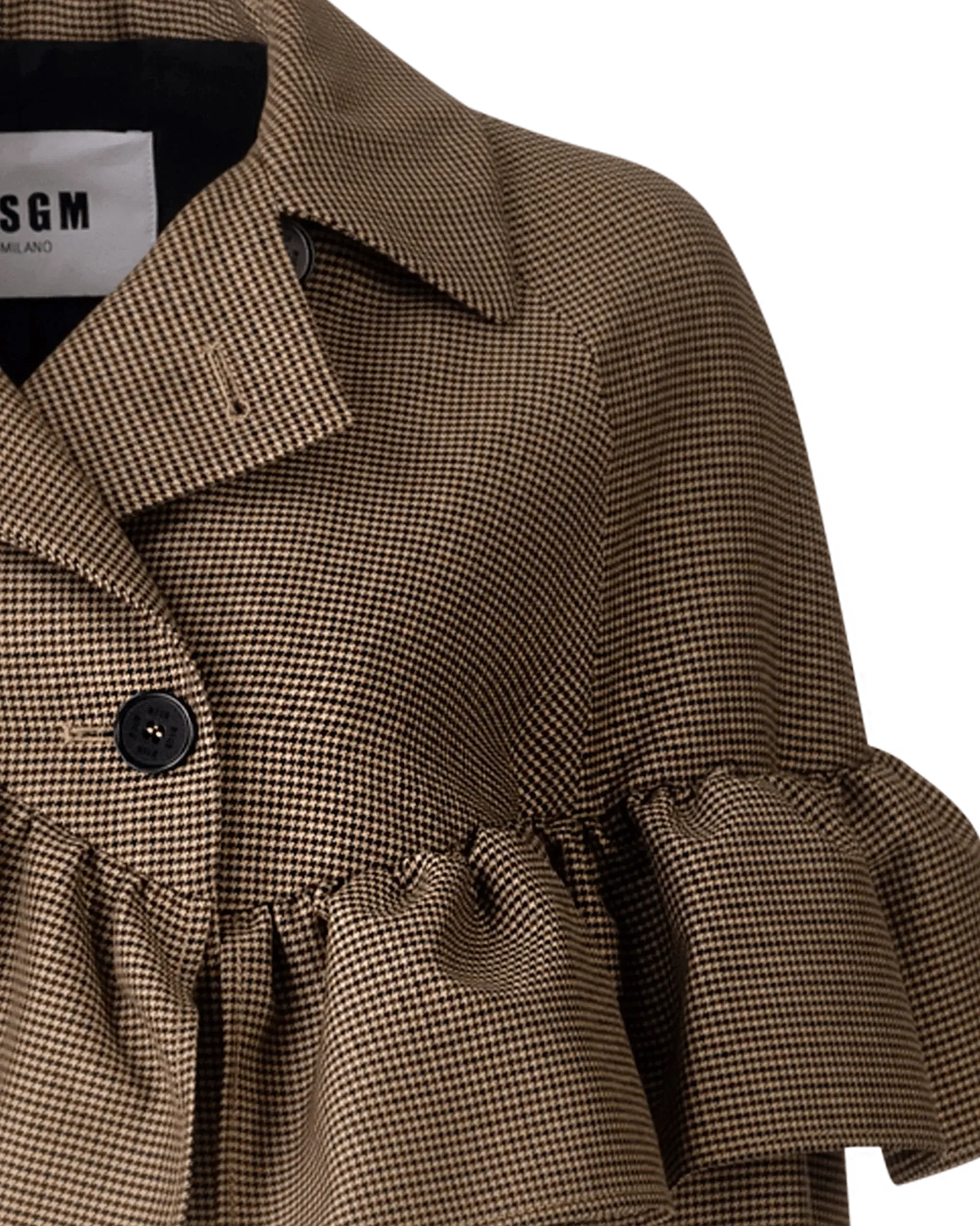 Ruffled Houndstooth Belted Coat - DIHSAN