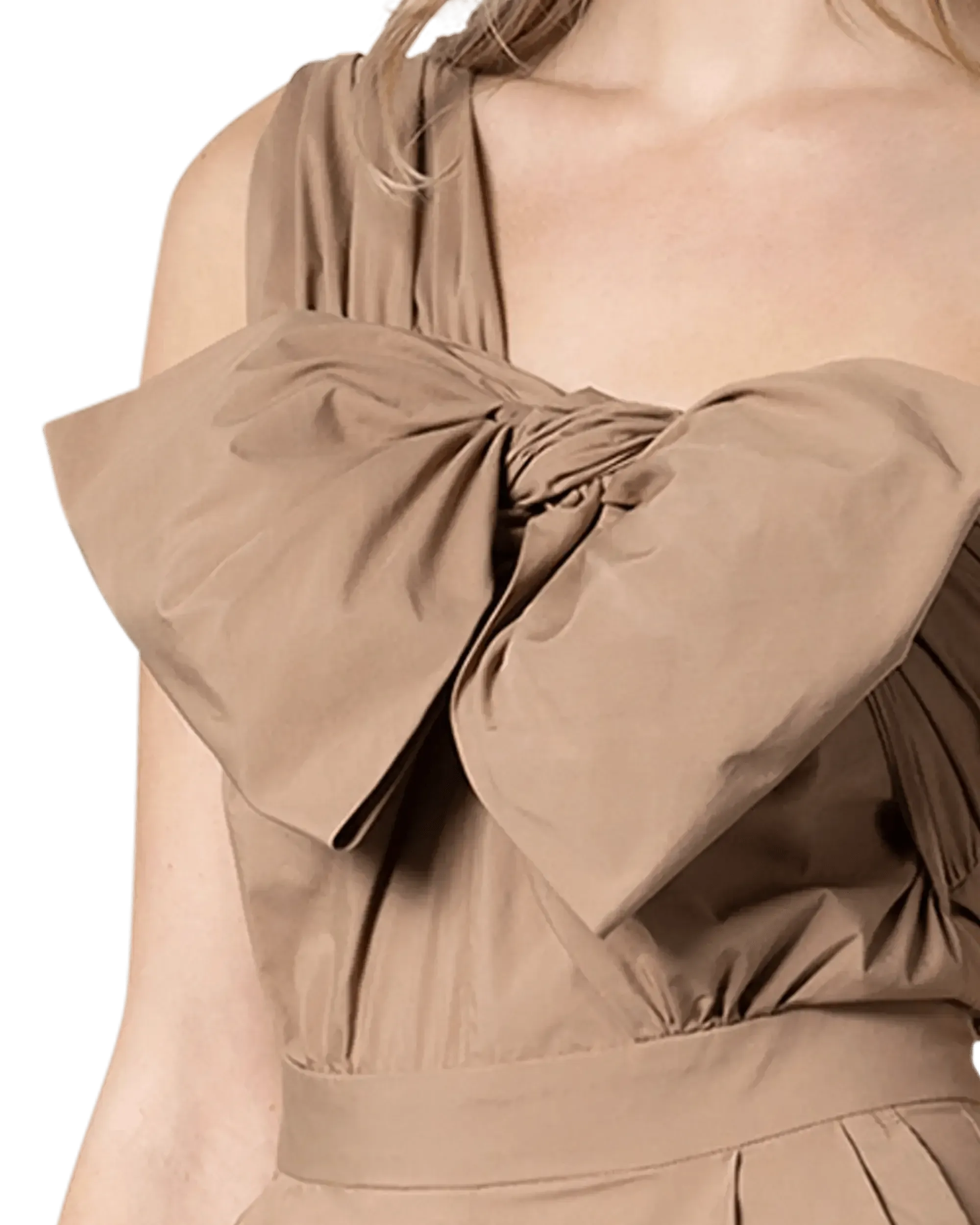 Brown Bow-Detailed One Shoulder Jumpsuit by MSGM | DIHSAN