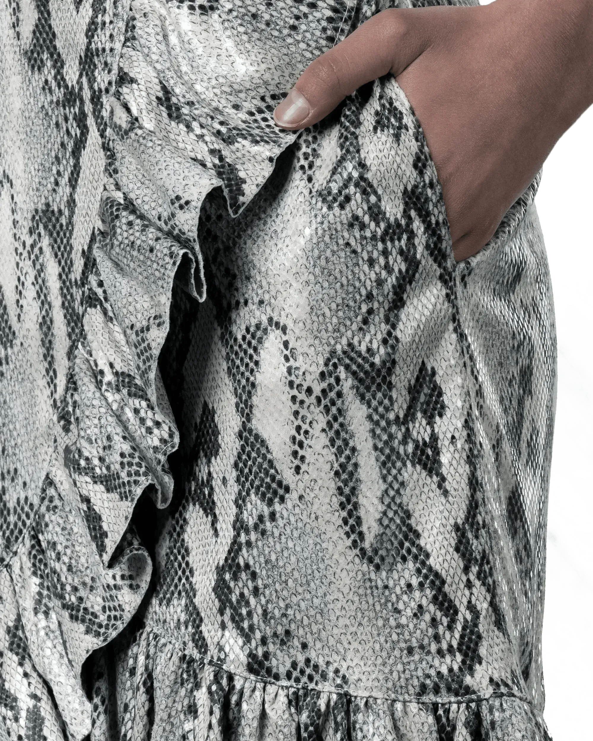 Ruffled Snakeskin Print Skirt - DIHSAN