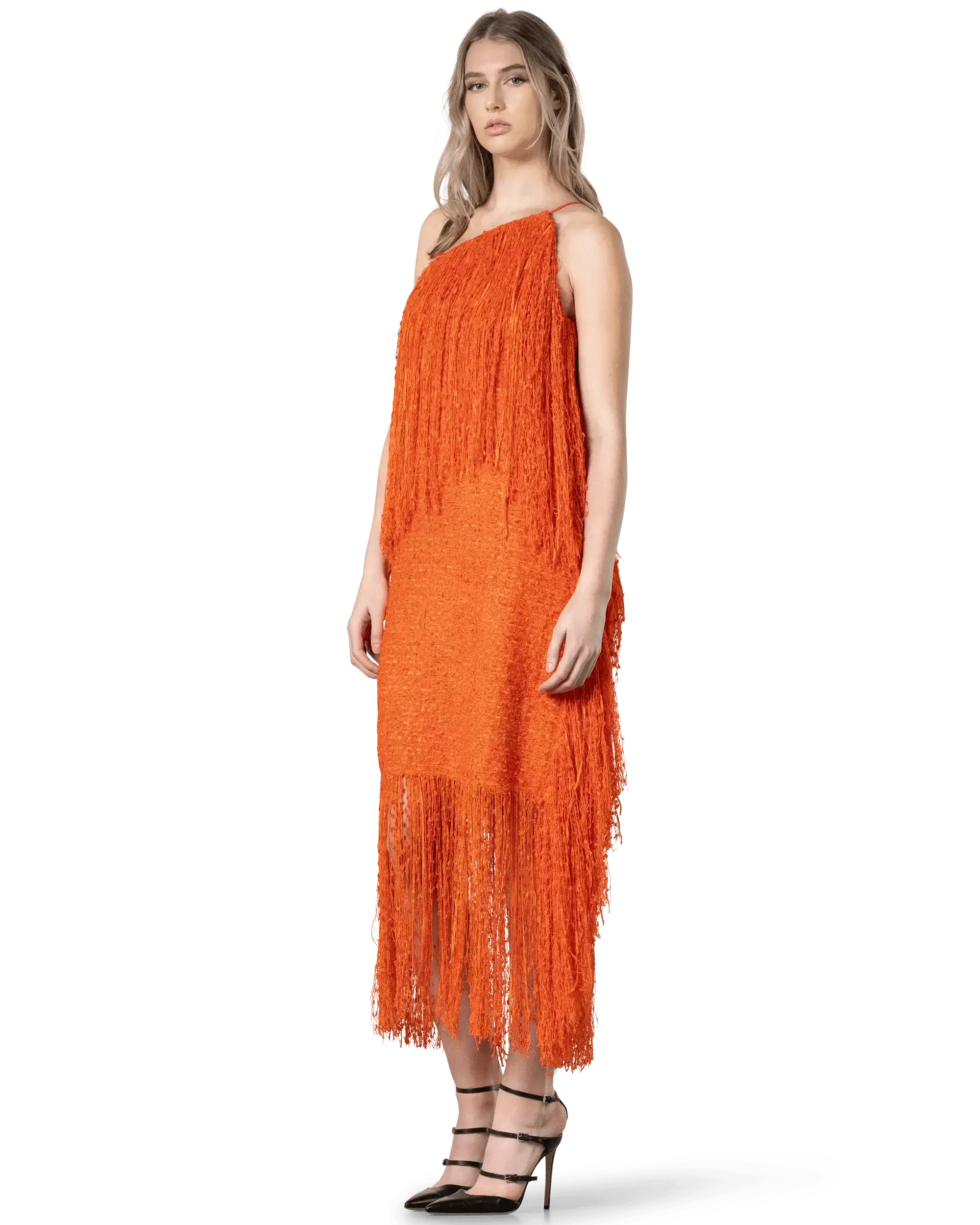 Fringe-Detailed One Shoulder Dress - DIHSAN