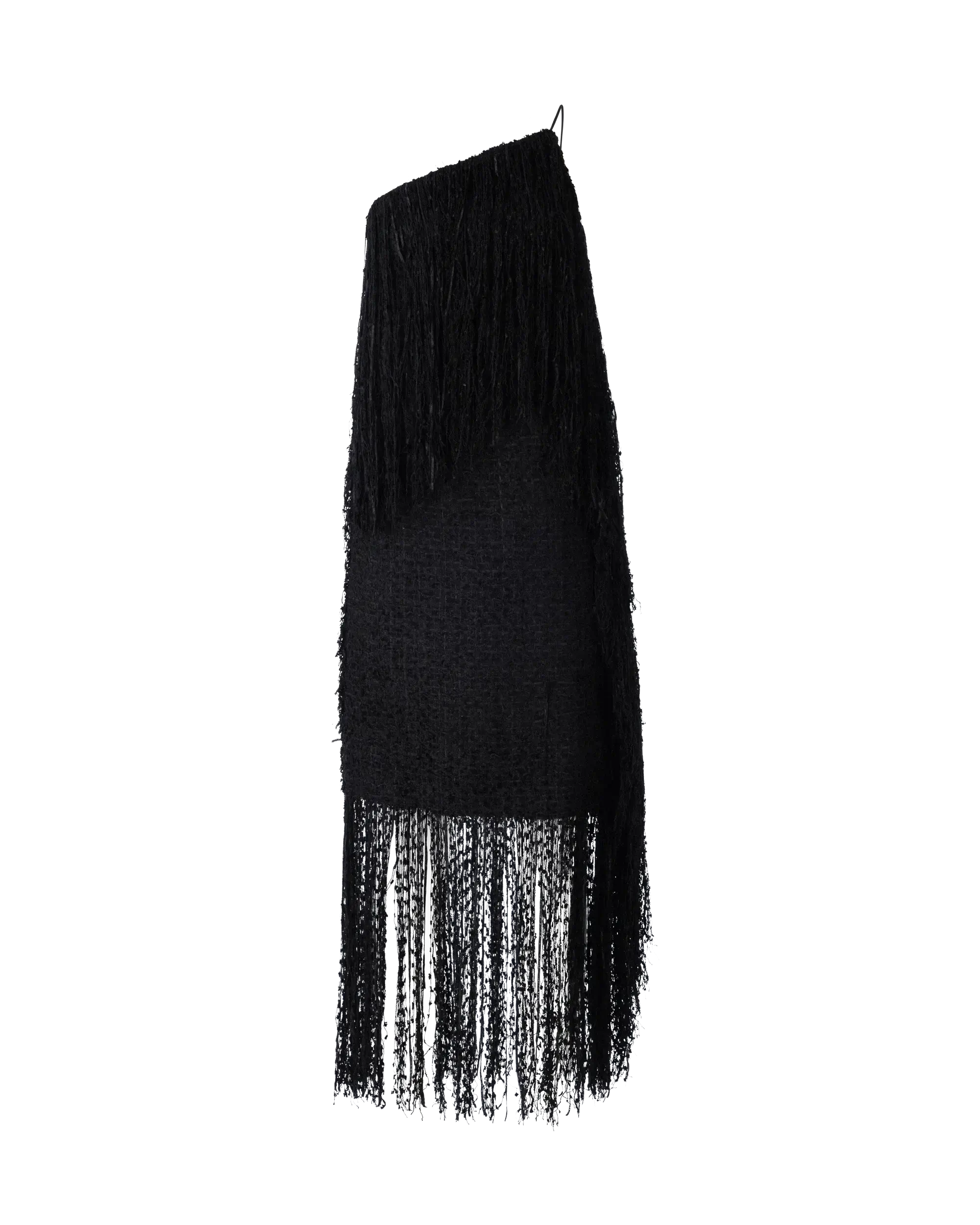 Fringe-Detailed One Shoulder Dress