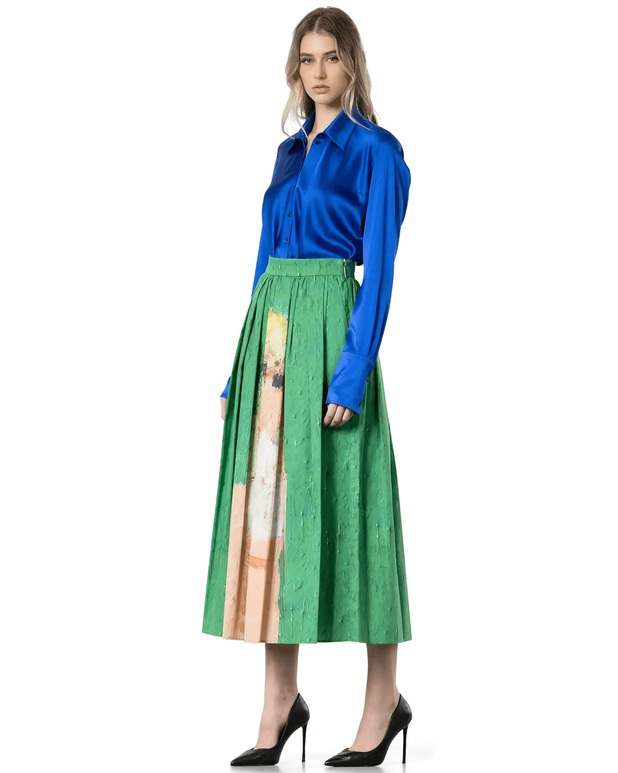 Pleated Print Midi Skirt - DIHSAN