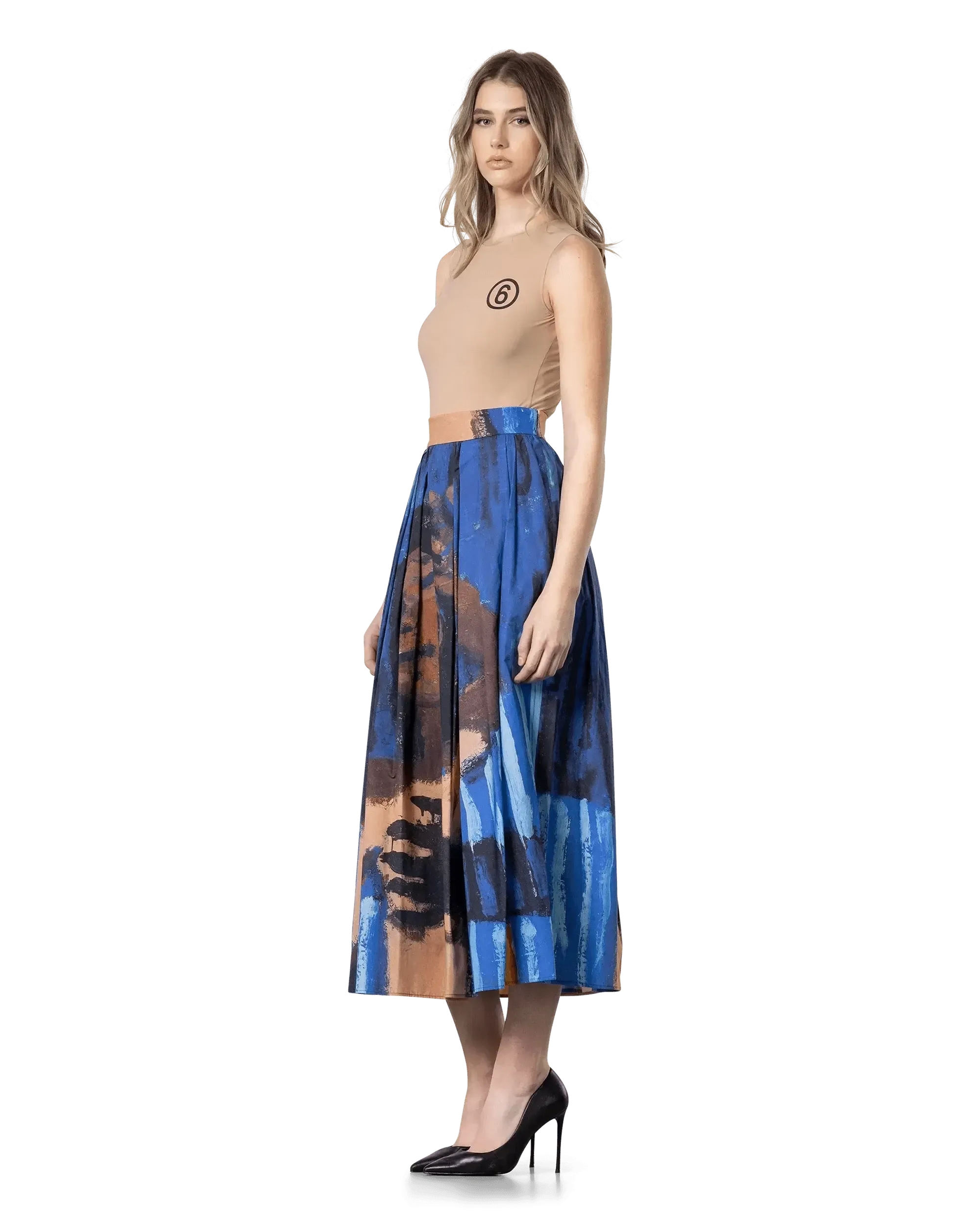 Pleated Print Midi Skirt - DIHSAN