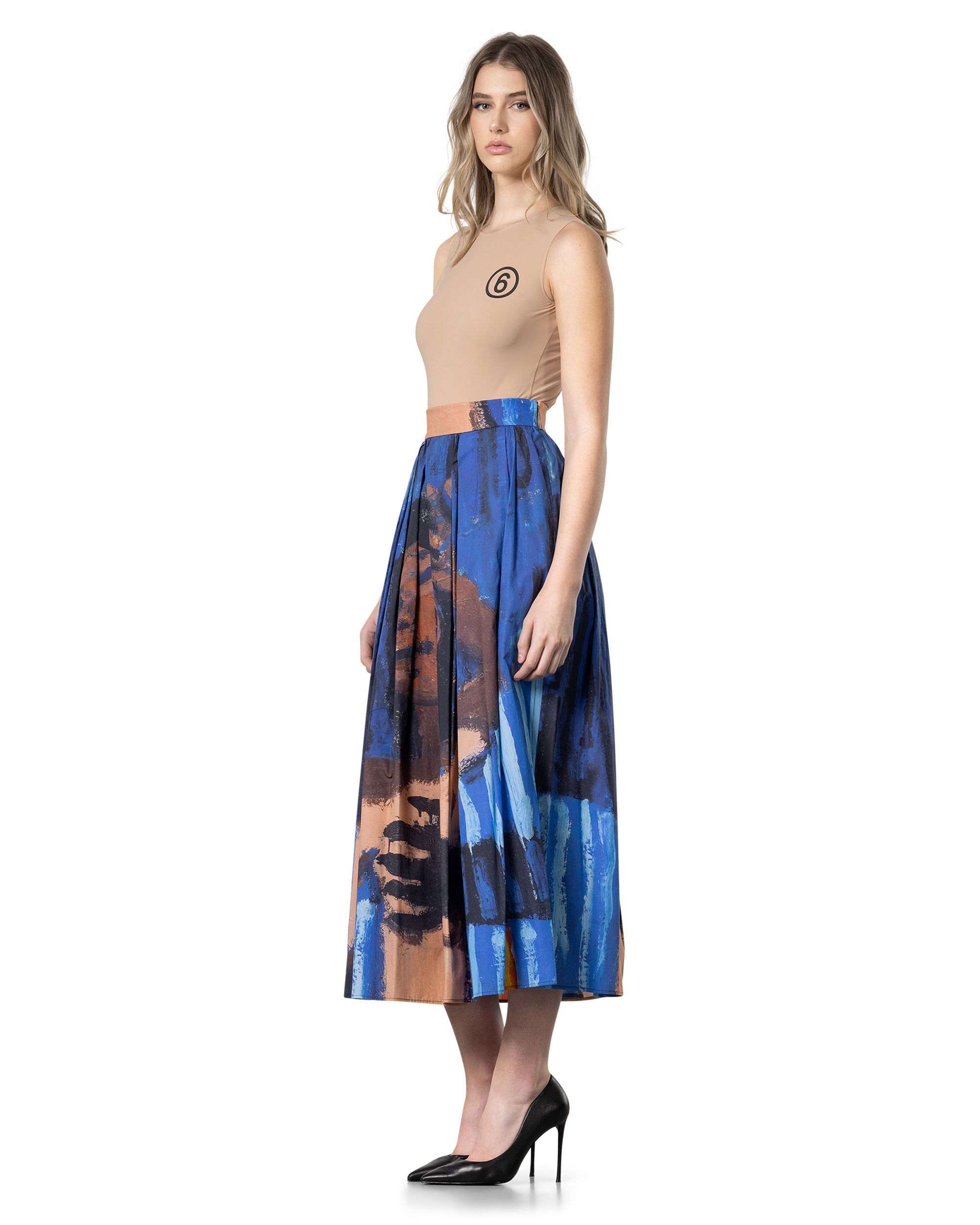 MSGM Art Print Pleated Midi Skirt