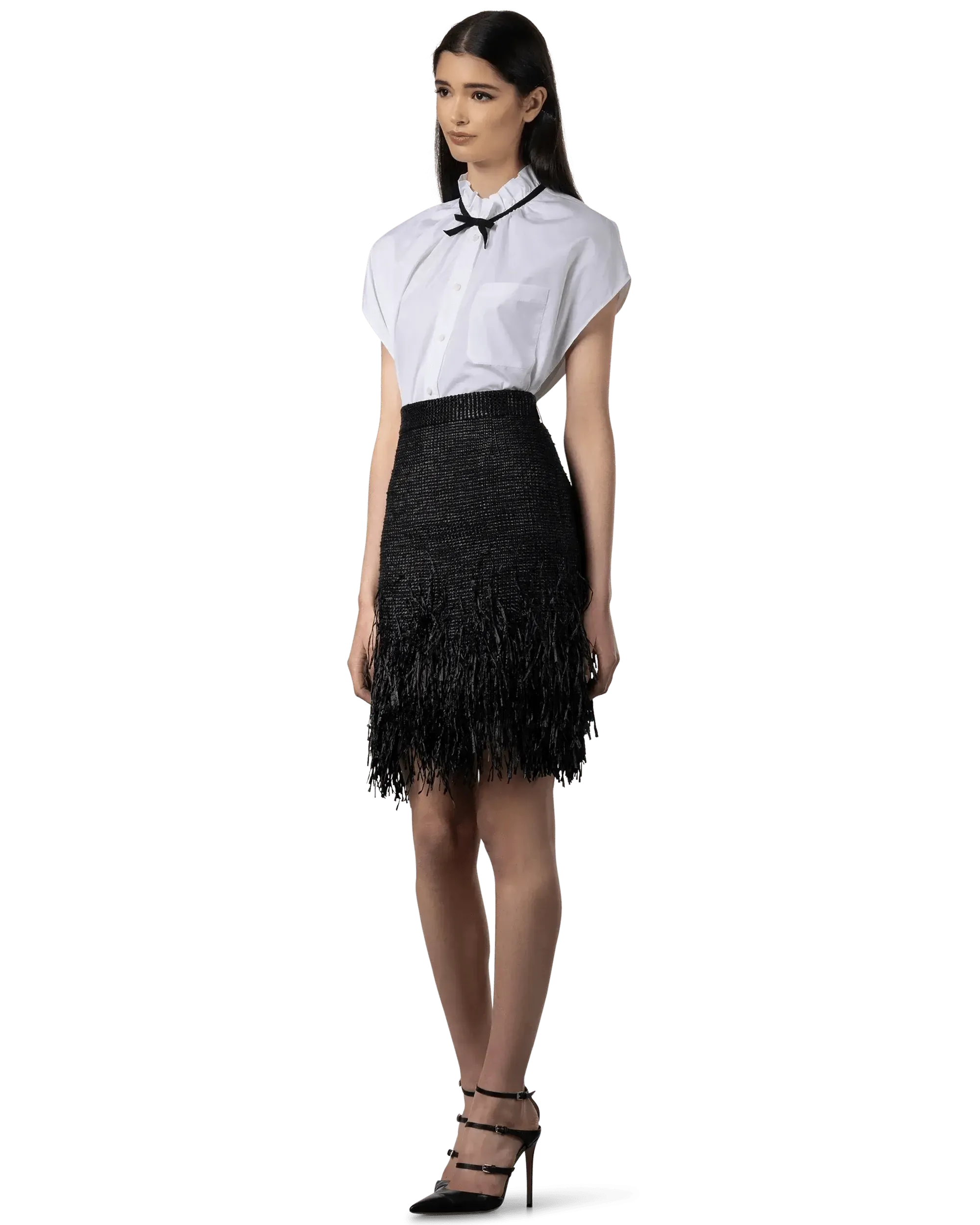 Fringe-Trimmed High Waisted Skirt - DIHSAN