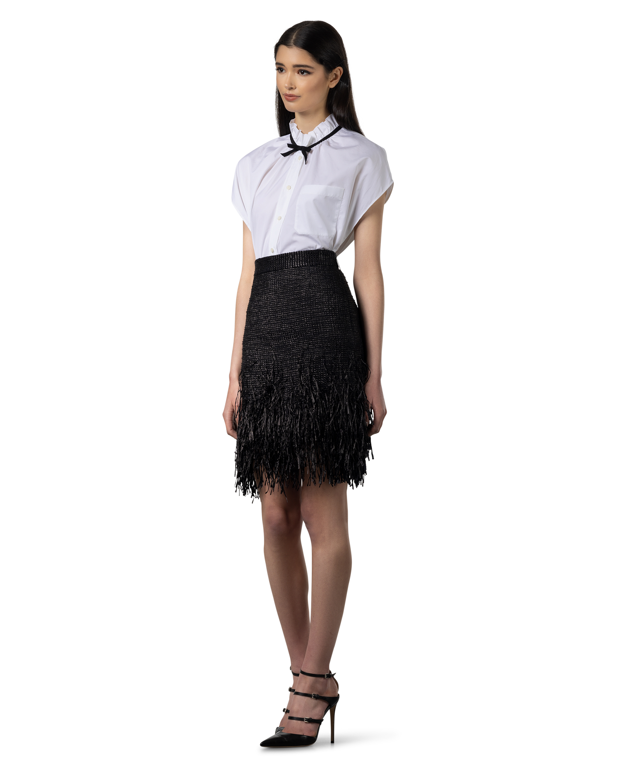 Fringe-Trimmed High Waisted Skirt