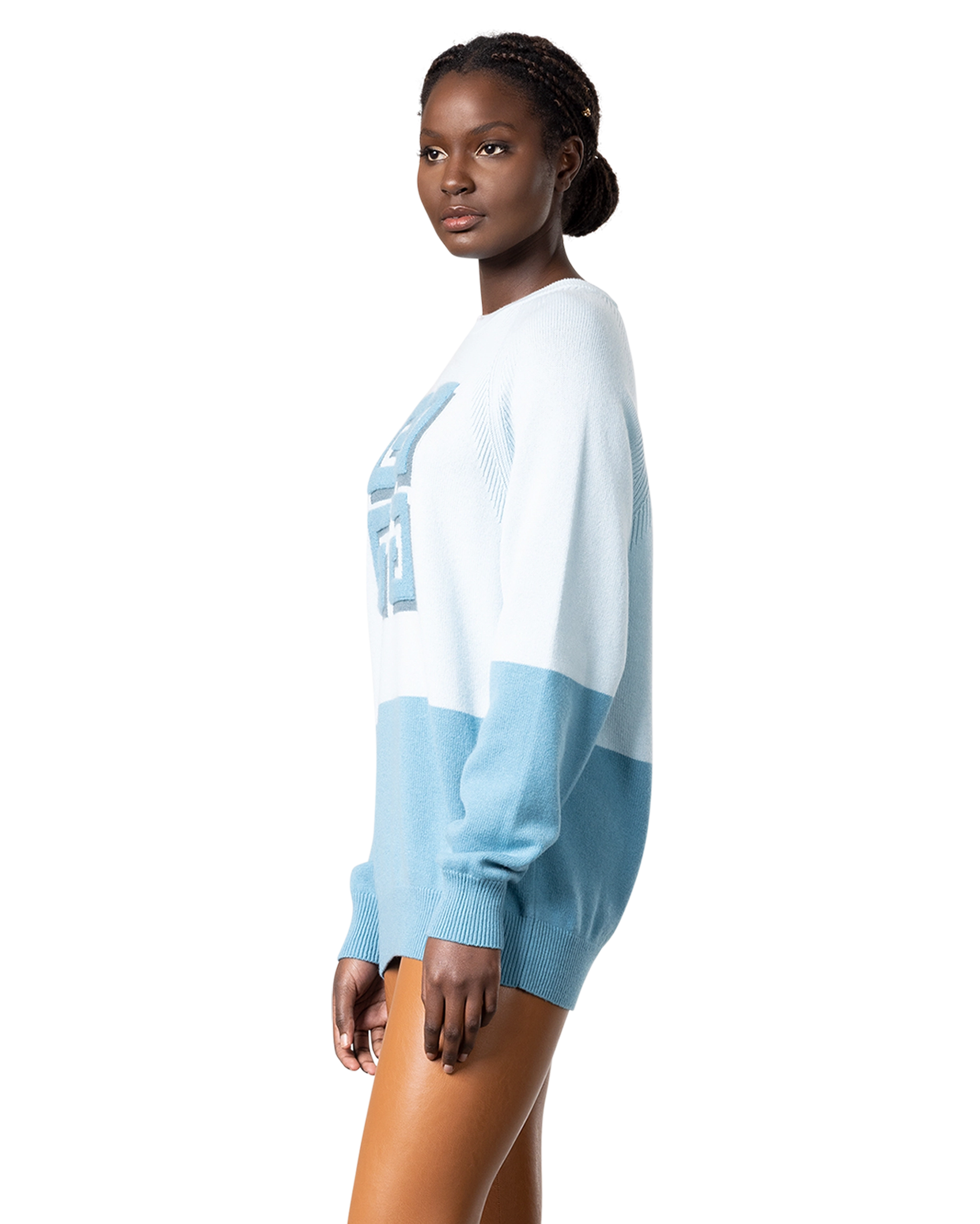 Two-Tone Cashmere Crewneck Sweater