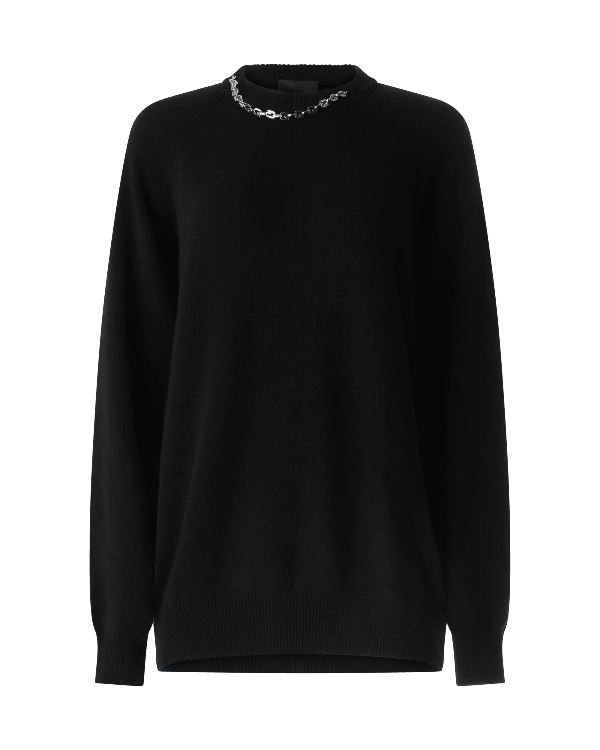 Cashmere Crewneck Sweater With Chain - DIHSAN