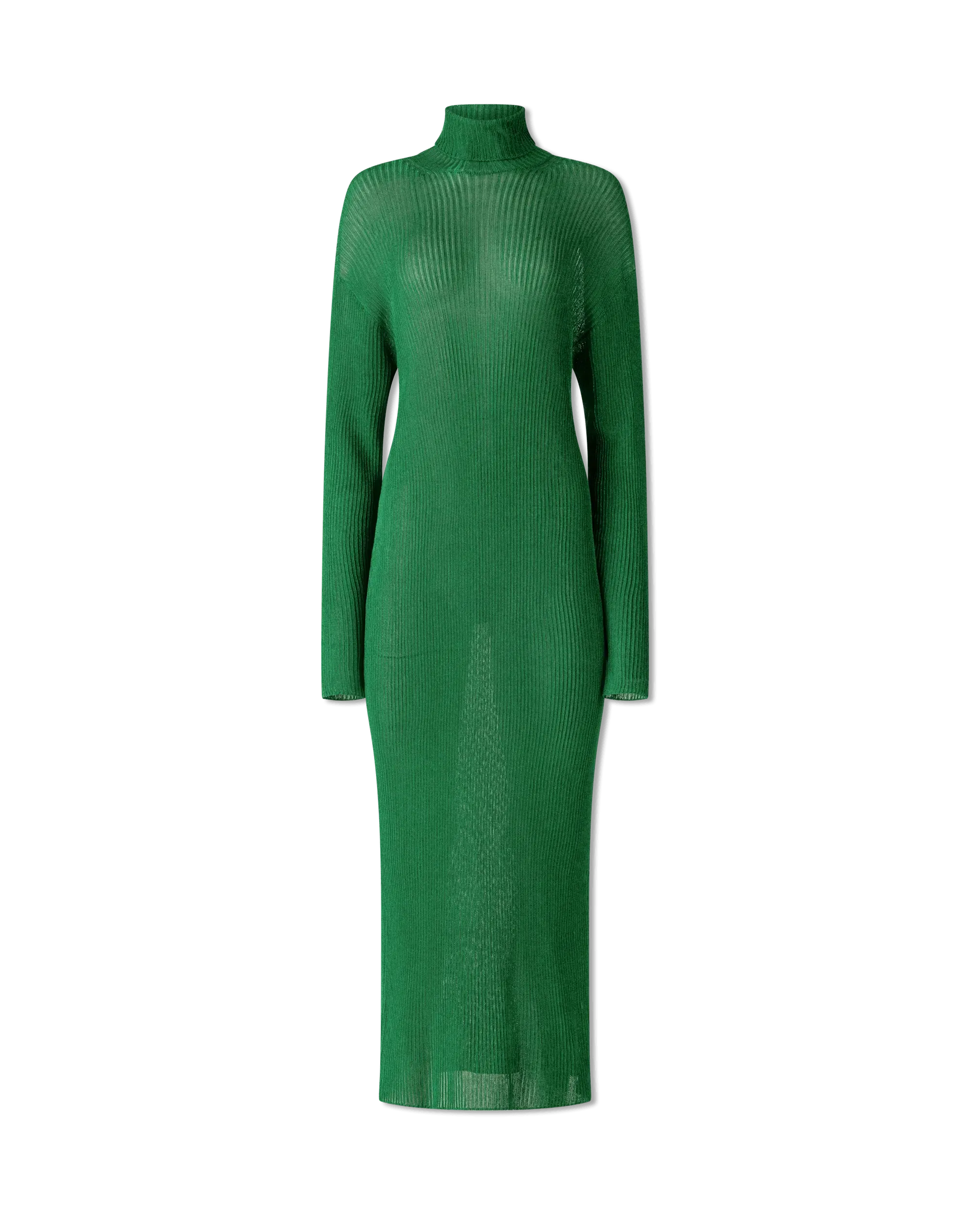 Metallic Ribbed-Knit Turtleneck Dress - DIHSAN