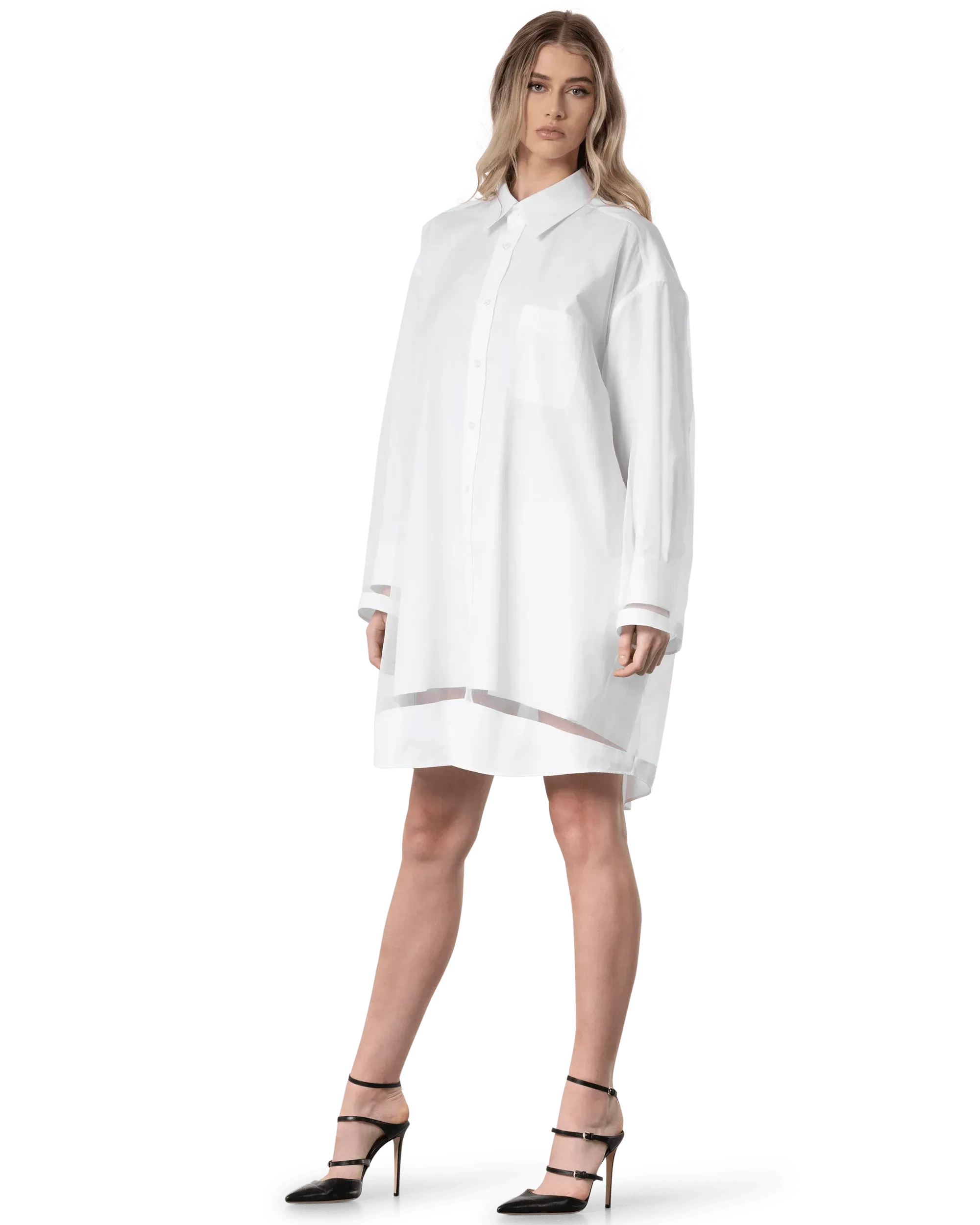 Poplin Long Sleeve Shirt Dress - DIHSAN