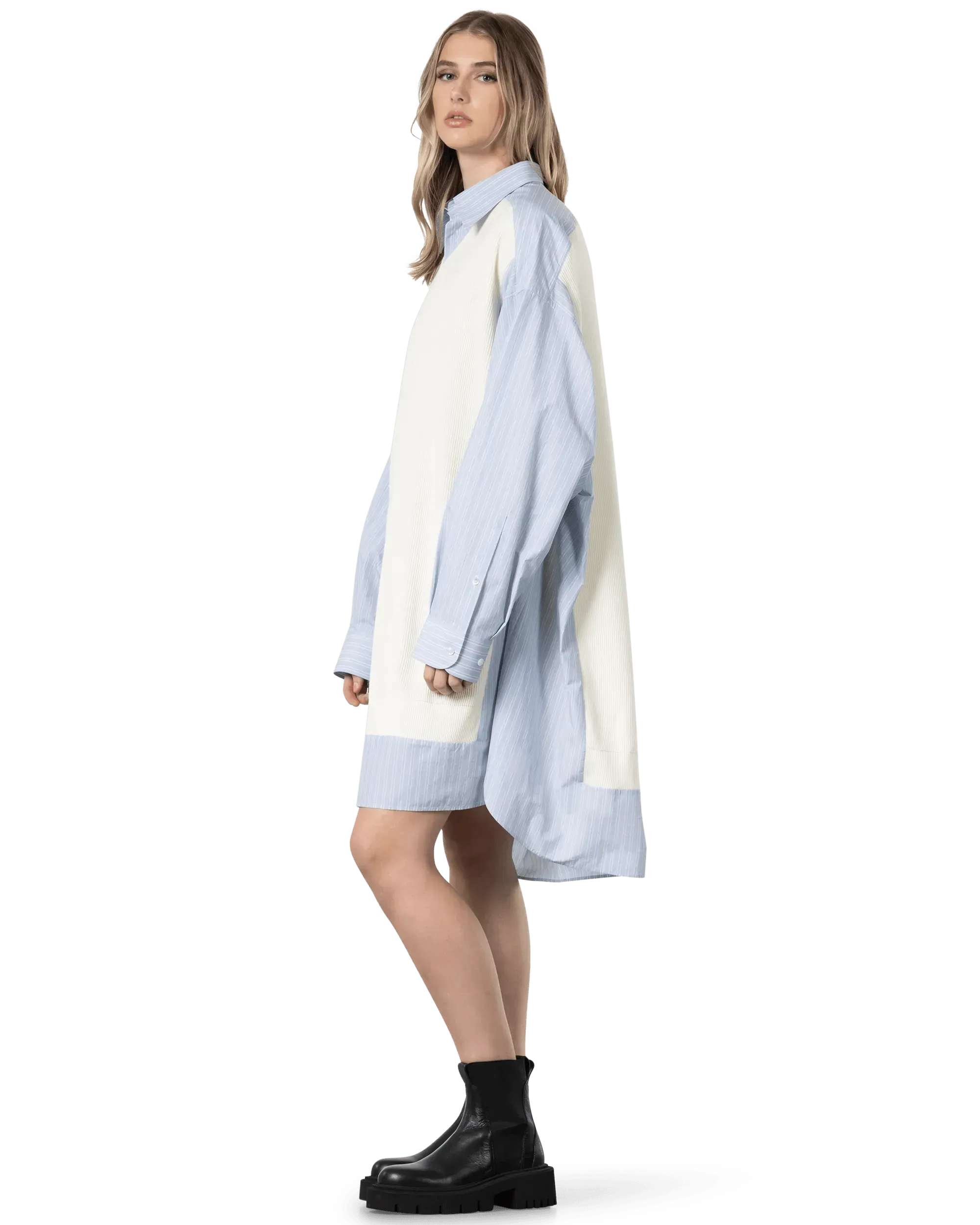 Spliced Knit Shirt Dress - DIHSAN