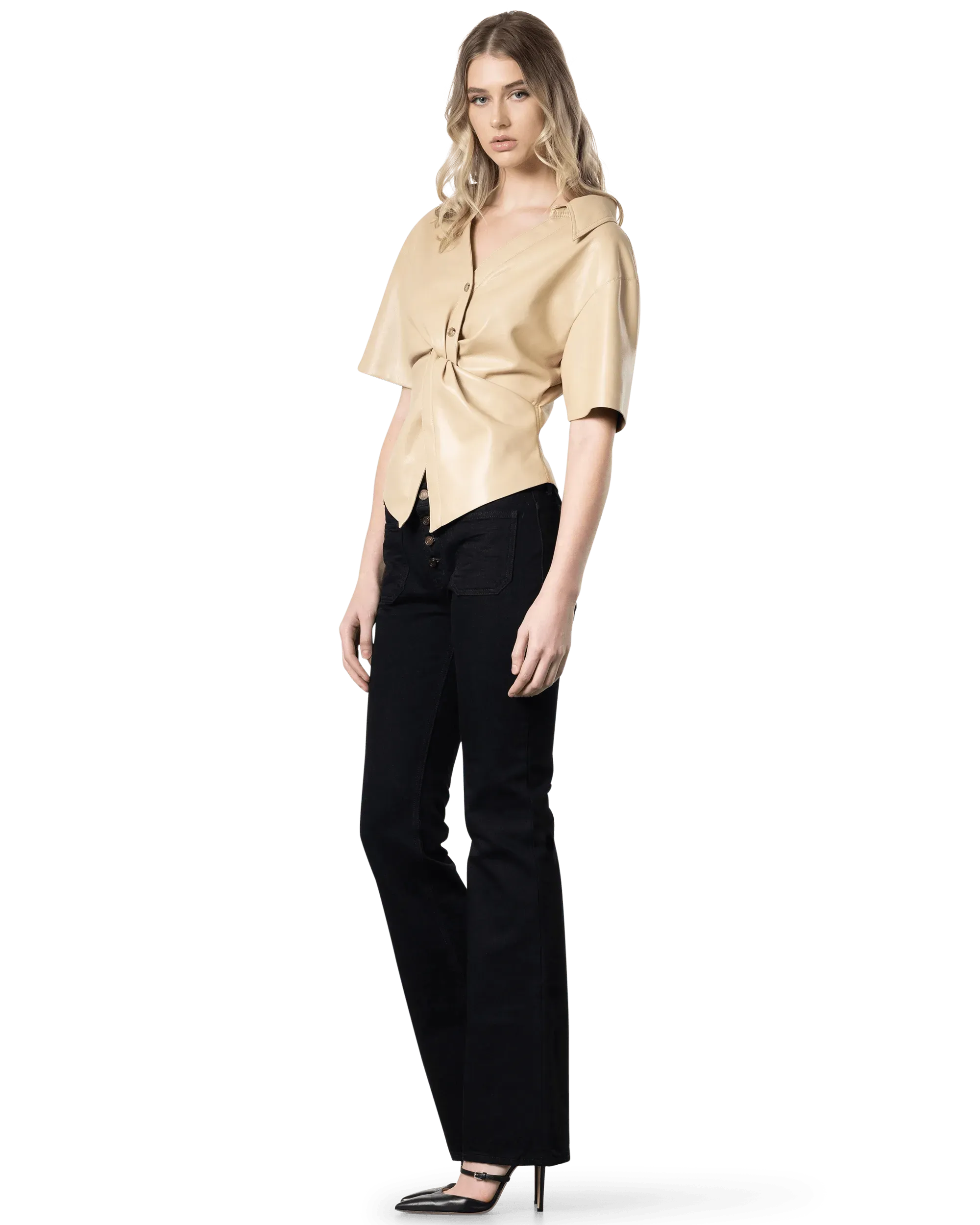 Thora Vegan Leather Twist Top - DIHSAN