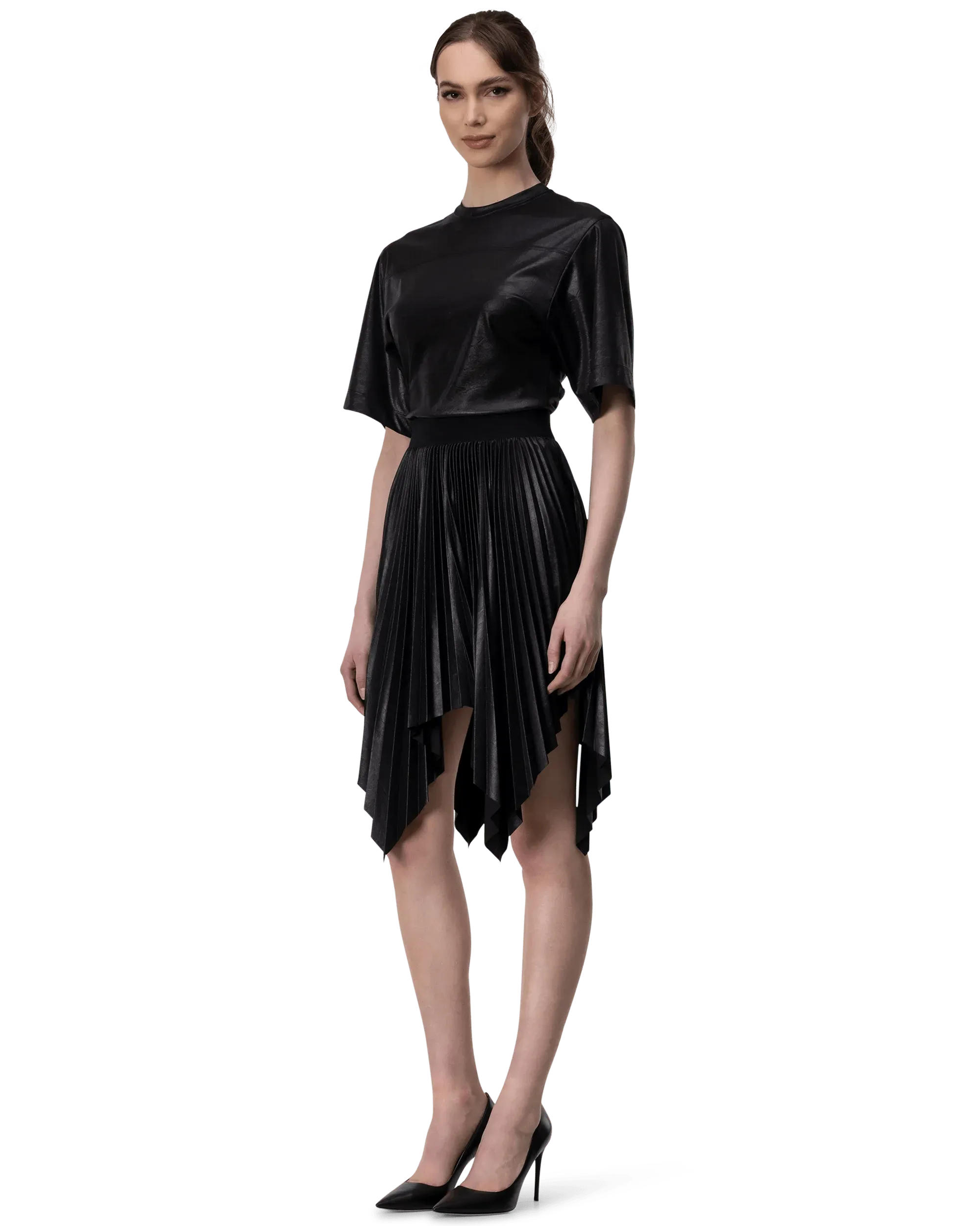 Pleated Lacquer T-Shirt Dress - DIHSAN