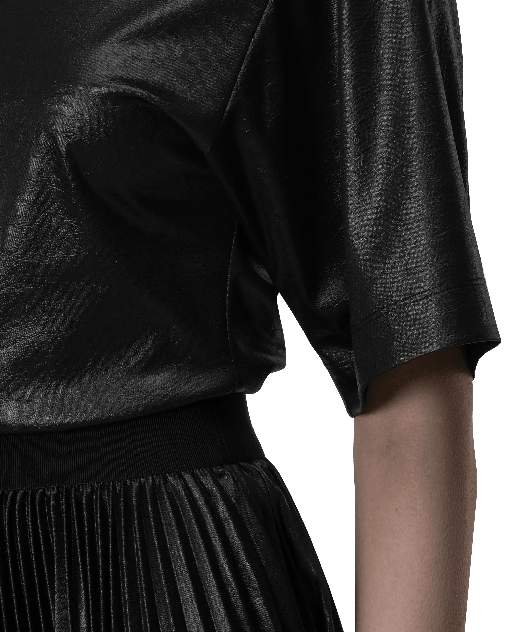 Pleated Lacquer T-Shirt Dress - DIHSAN