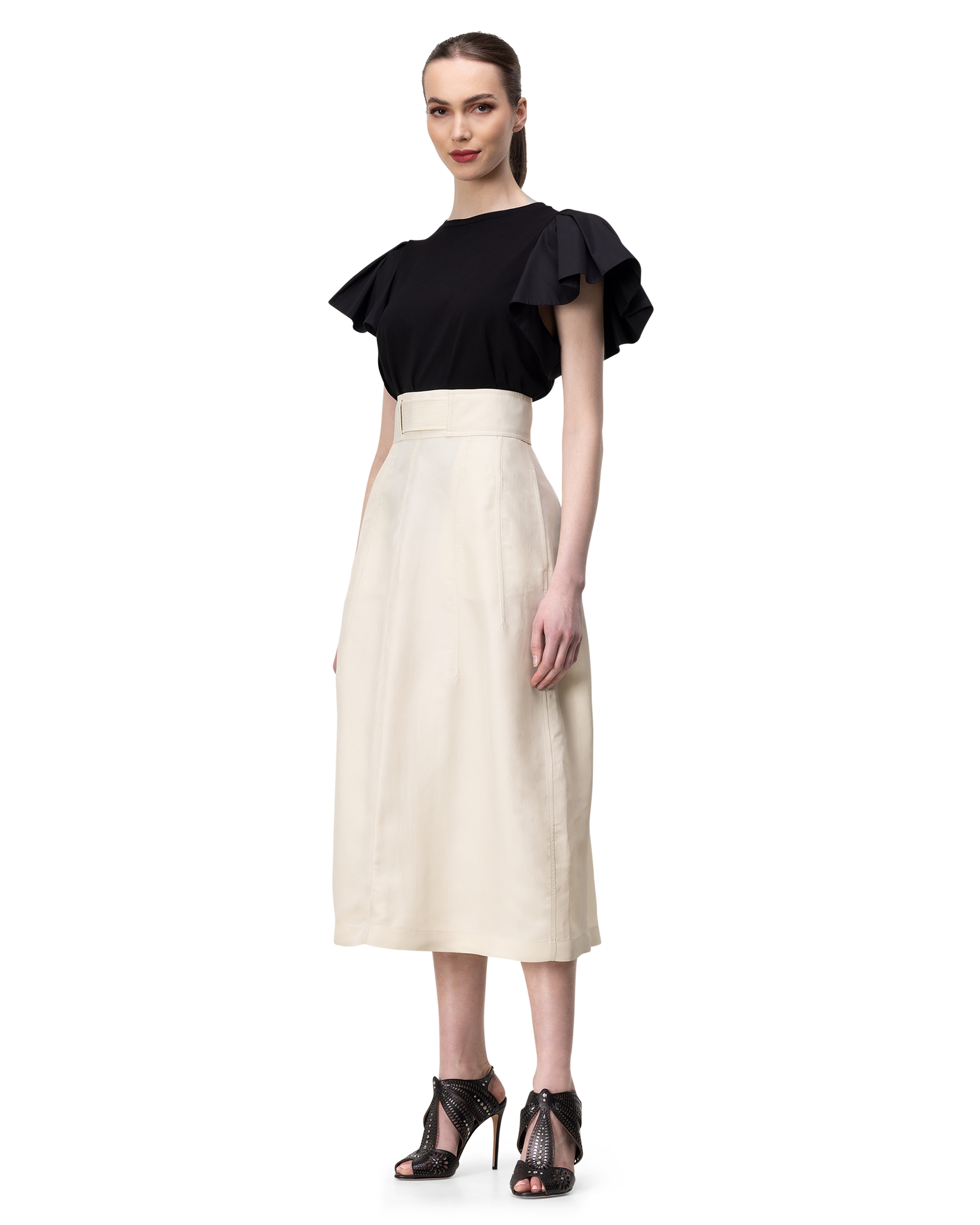 High Waisted Silk Midi Skirt
