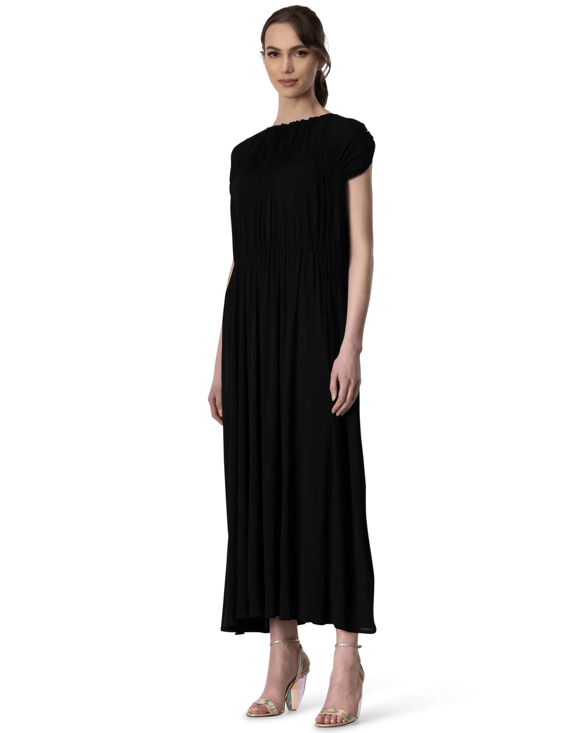 Banded Short Sleeve Maxi Dress - DIHSAN
