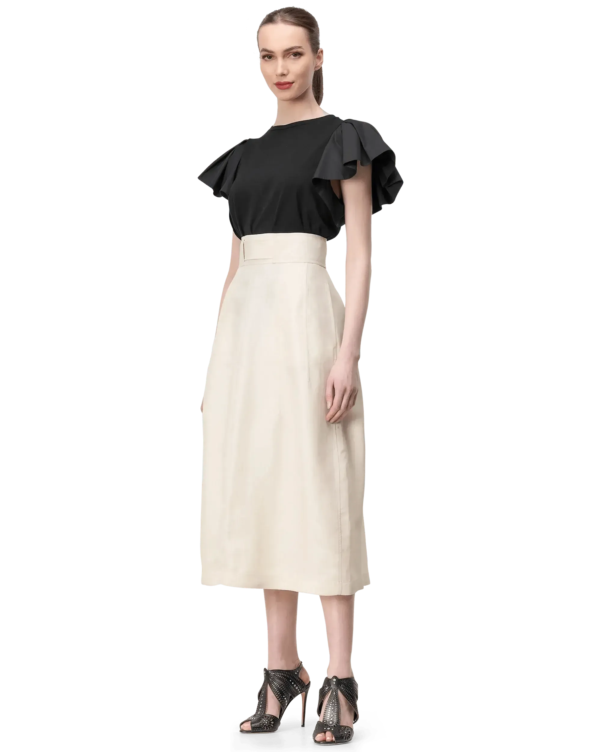 Ruffled Sleeve Jersey Top - DIHSAN