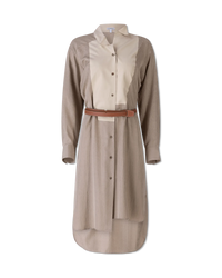 Belted Asymmetrical Shirt Dress - DIHSAN