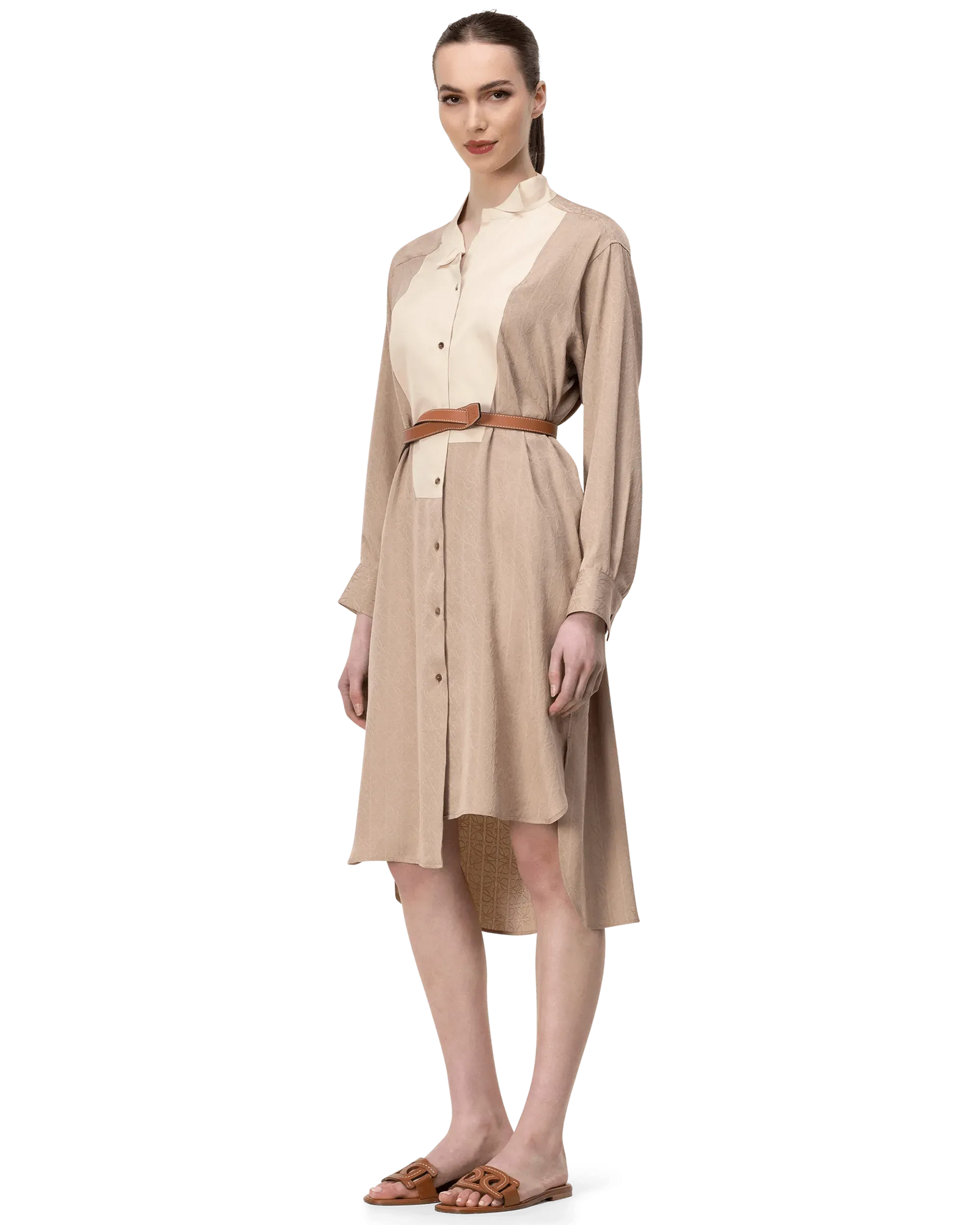 Belted Asymmetrical Shirt Dress - DIHSAN