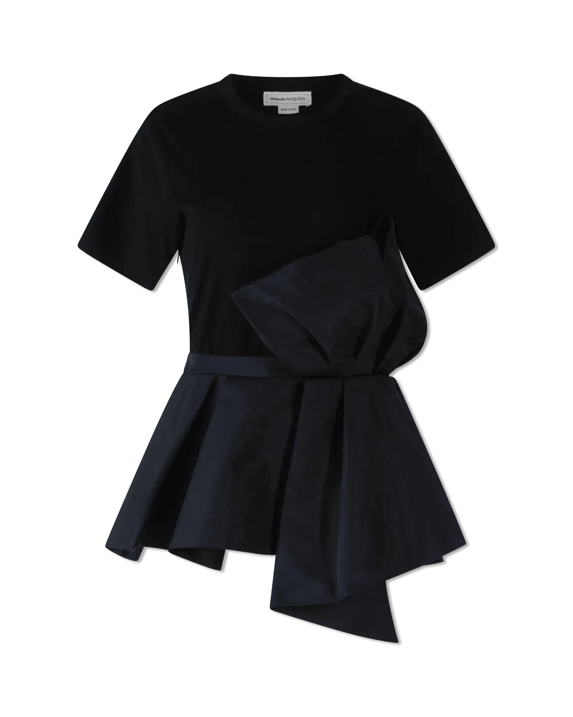 Black Asymmetric Short Sleeve Ruffle Top by Alexander McQueen | DIHSAN