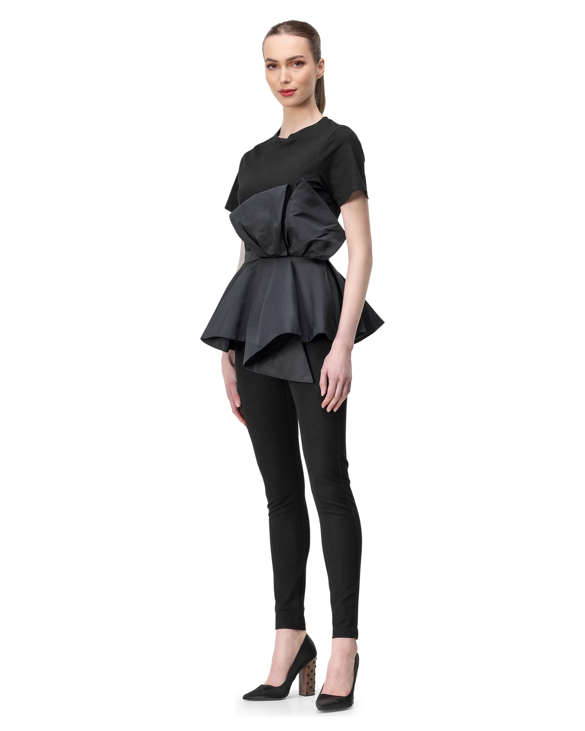 Black Asymmetric Short Sleeve Ruffle Top by Alexander McQueen | DIHSAN
