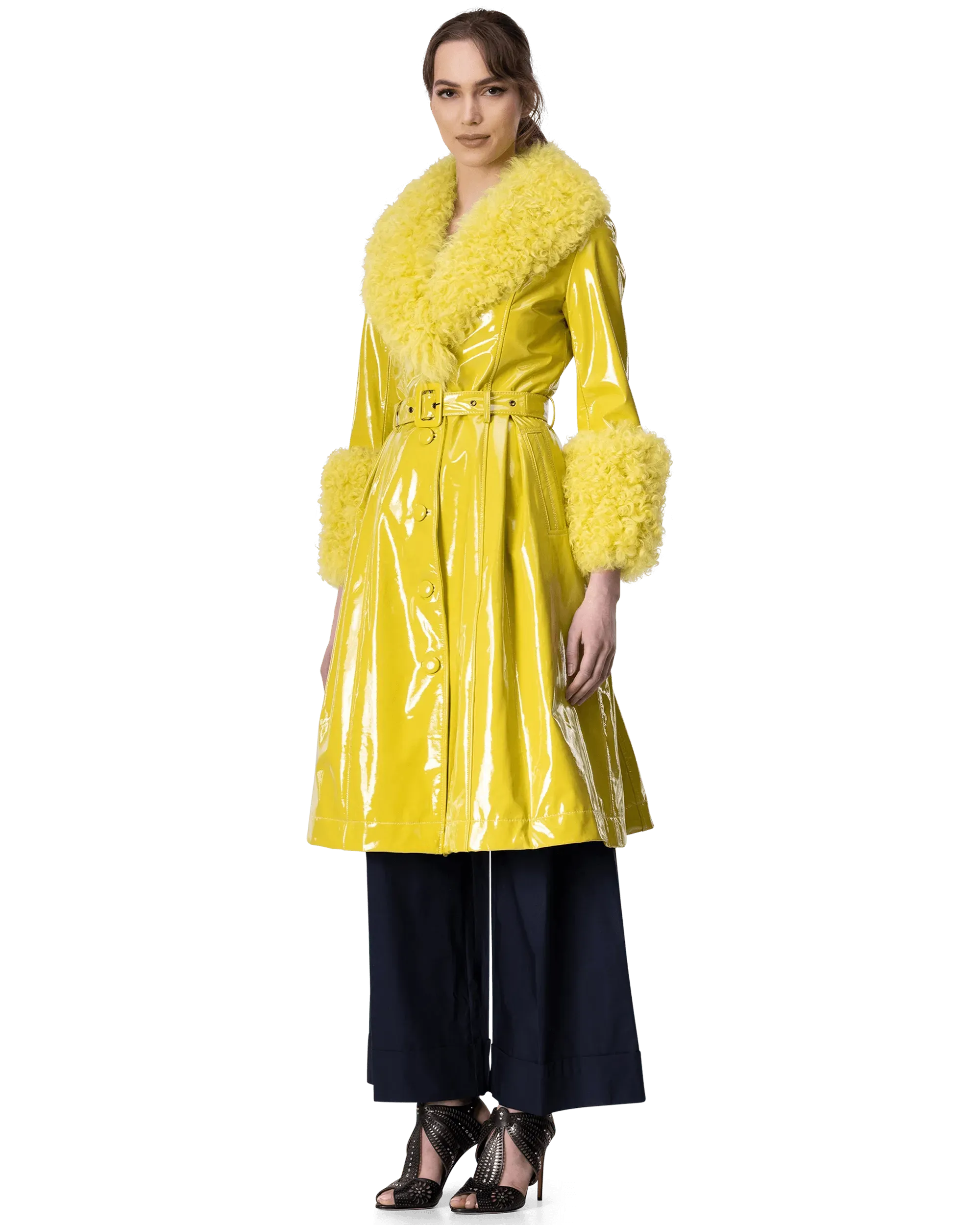 Foxy Shearling Trim Leather Coat - DIHSAN