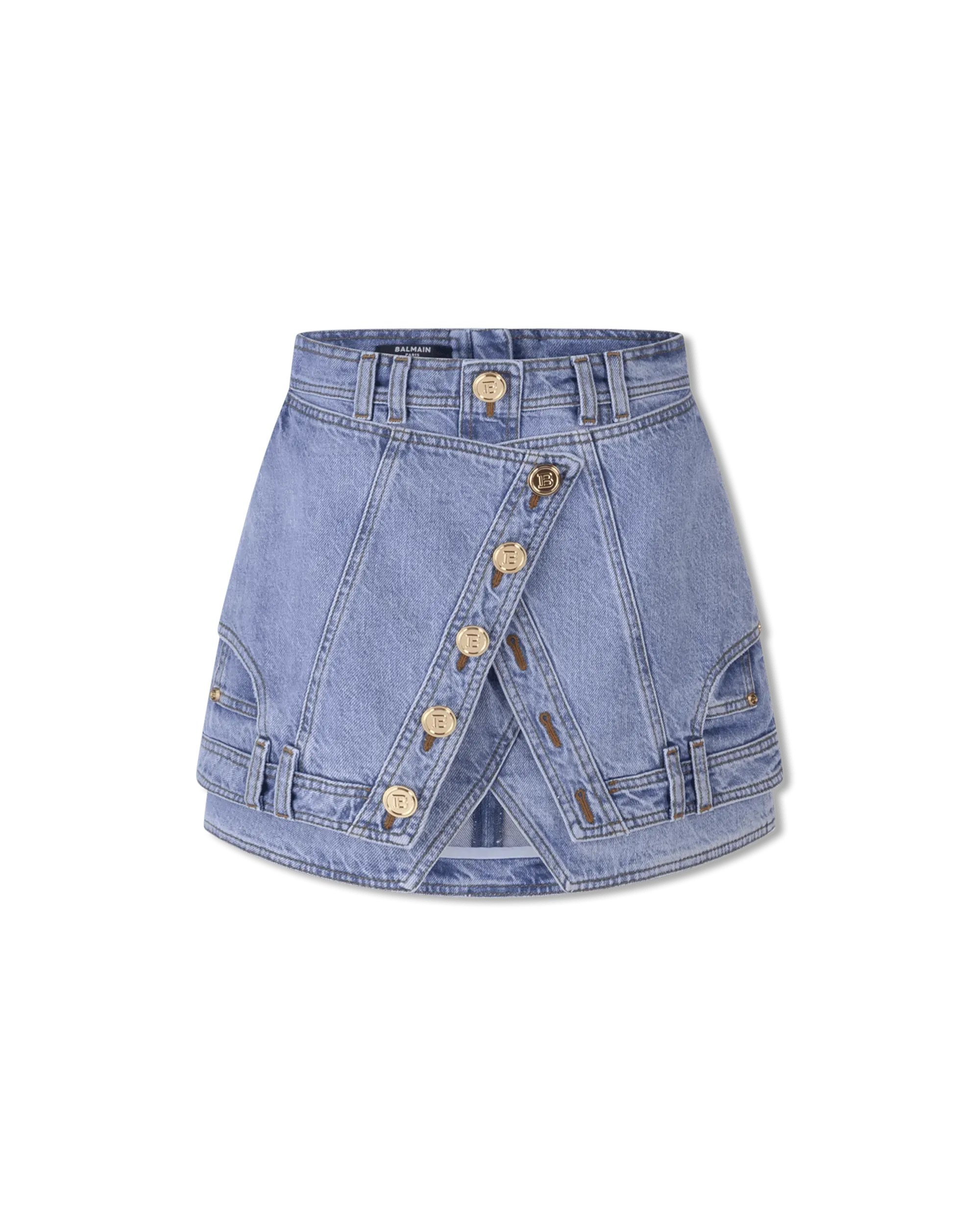 Button-Trimmed Denim Wrap Skirt - DIHSAN