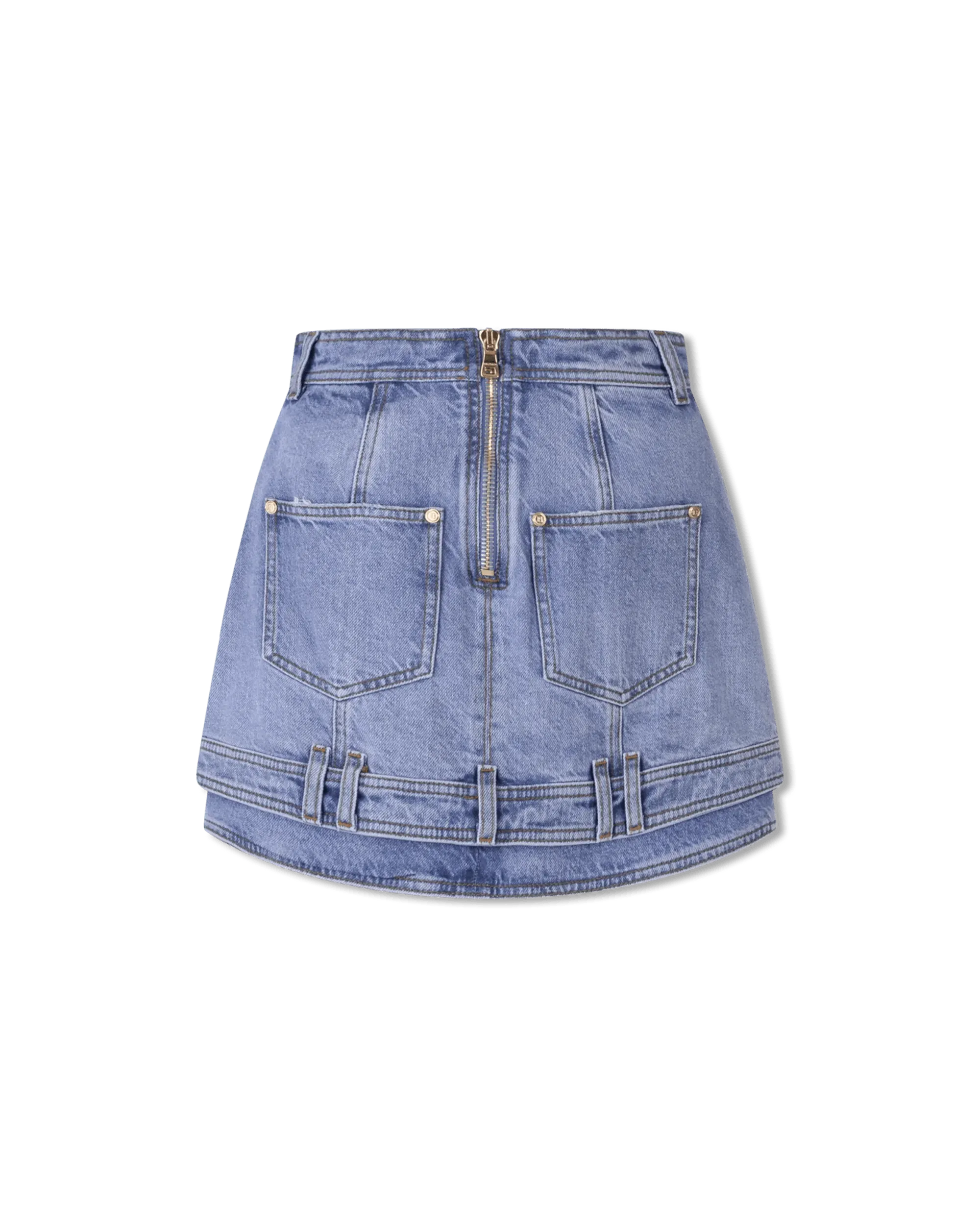 Button-Trimmed Denim Wrap Skirt - DIHSAN