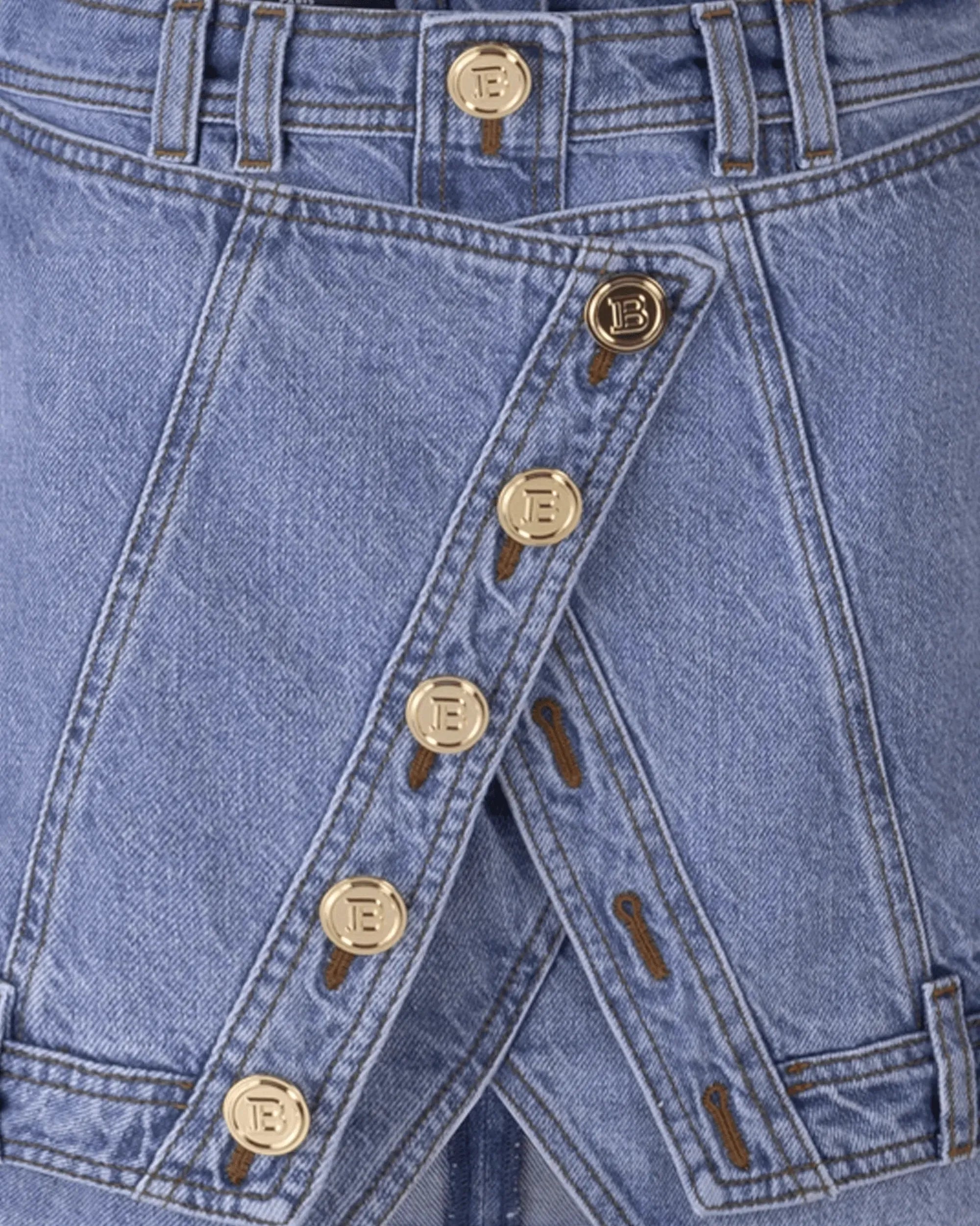 Button-Trimmed Denim Wrap Skirt - DIHSAN