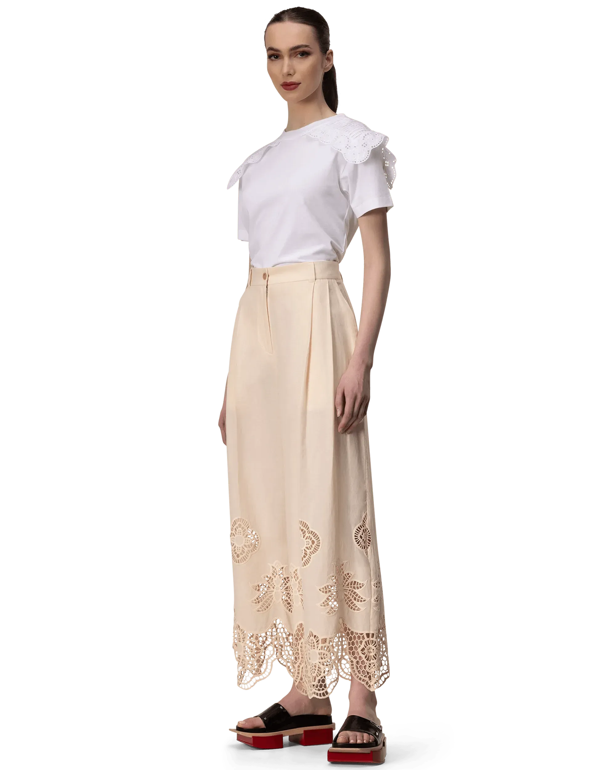 Guipure Trim Voile Pants - DIHSAN