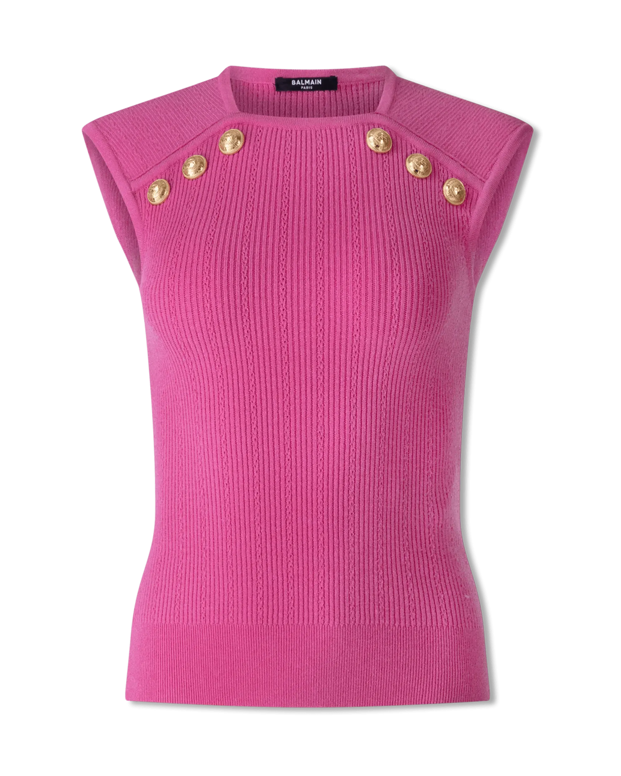 Green Viscose Blend Button Detail Pointelle Top by Balmain | DIHSAN