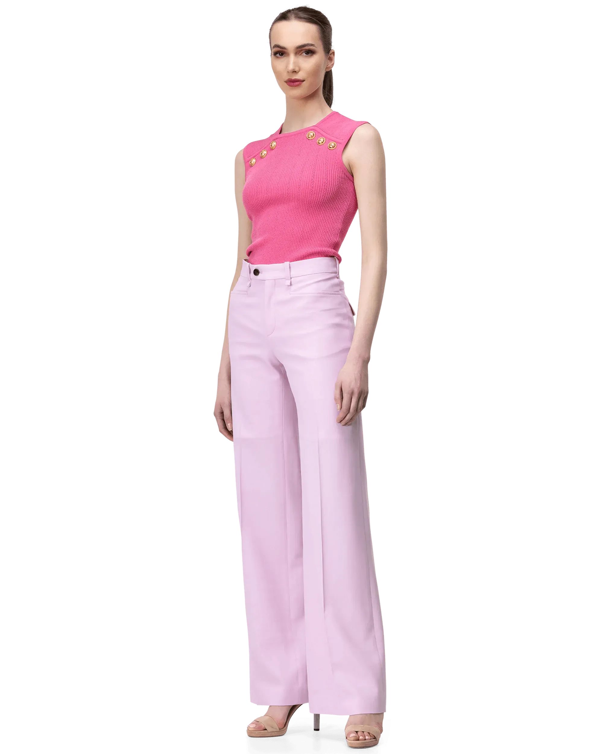 Green Viscose Blend Button Detail Pointelle Top by Balmain | DIHSAN