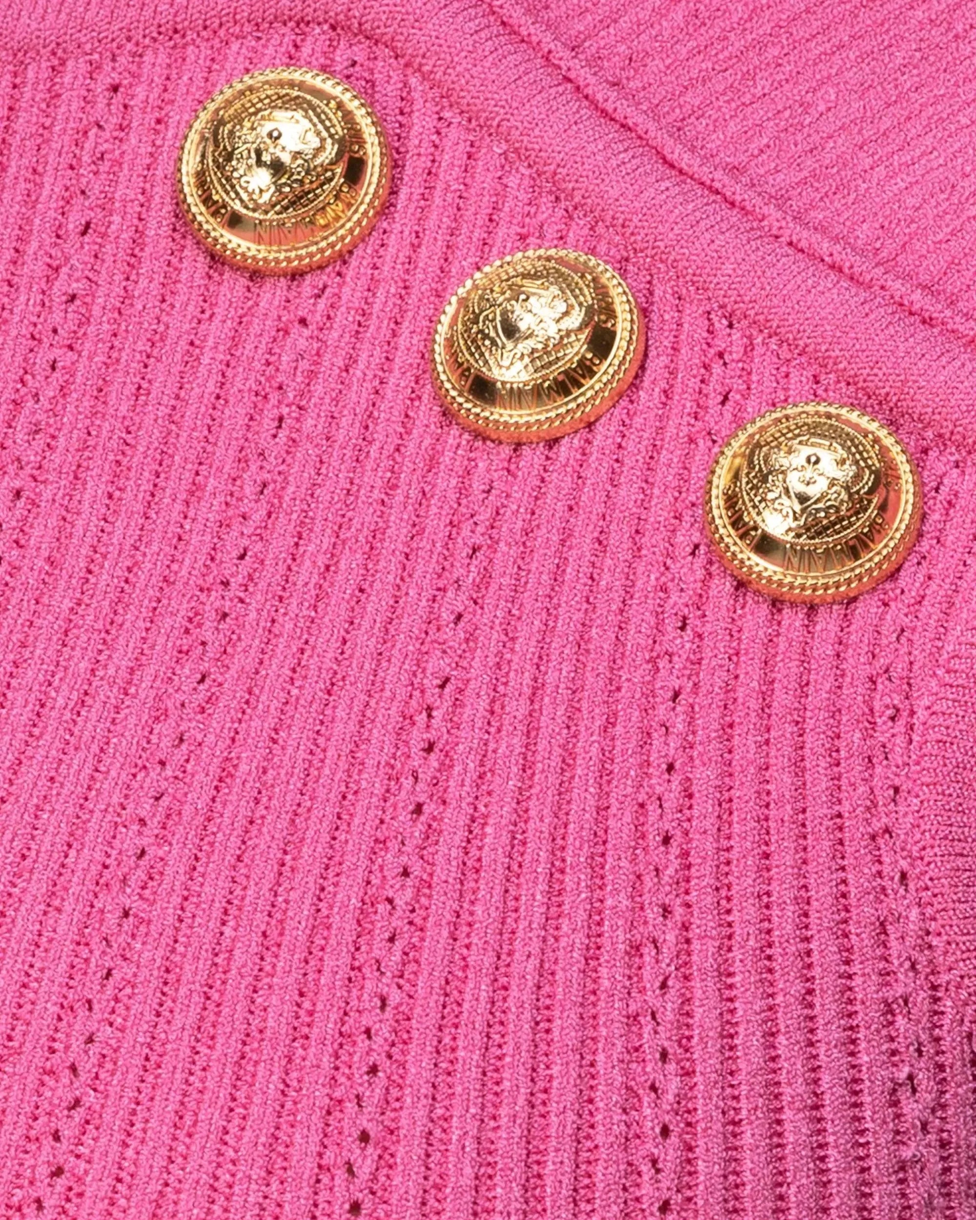 Green Viscose Blend Button Detail Pointelle Top by Balmain | DIHSAN