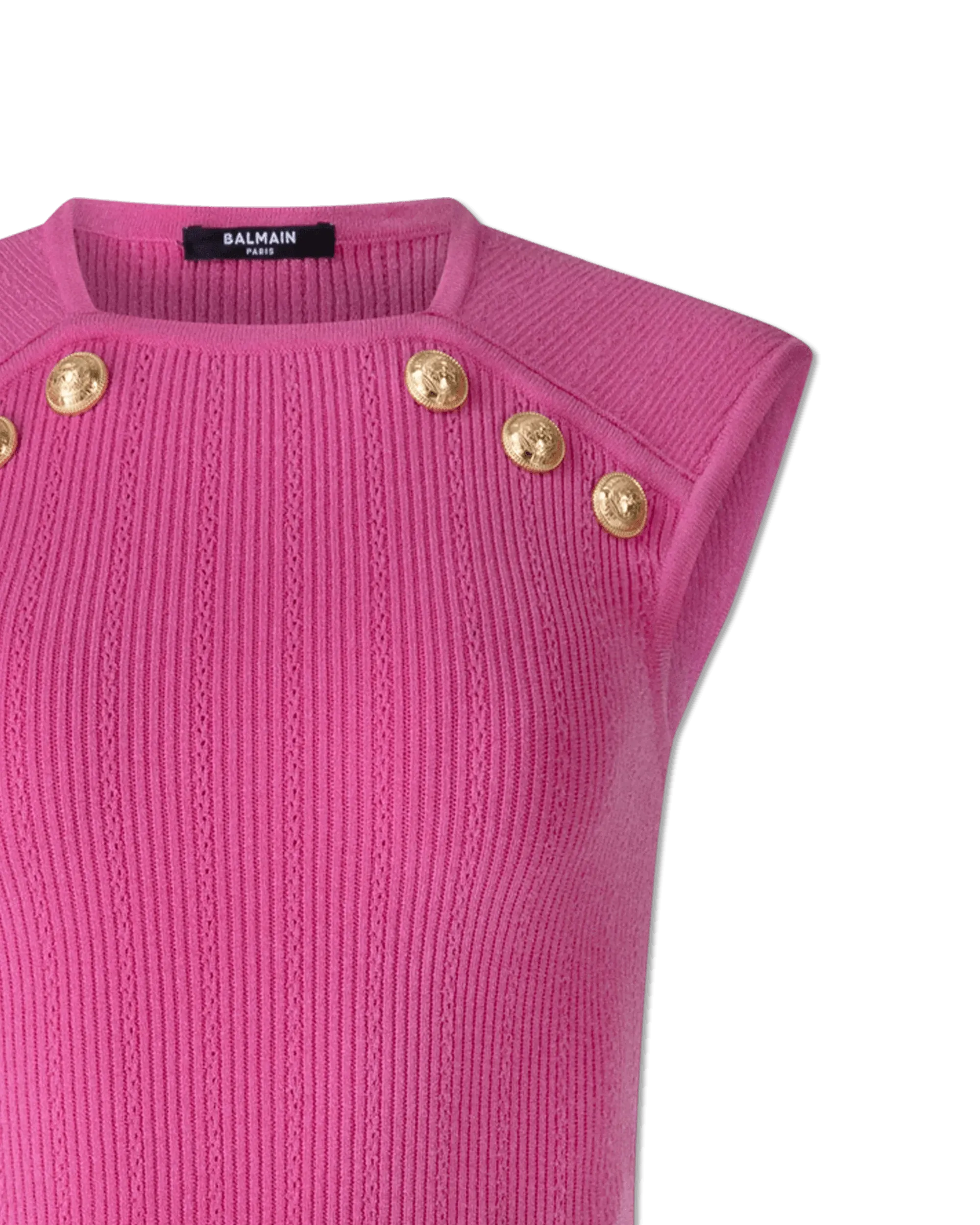 Green Viscose Blend Button Detail Pointelle Top by Balmain | DIHSAN