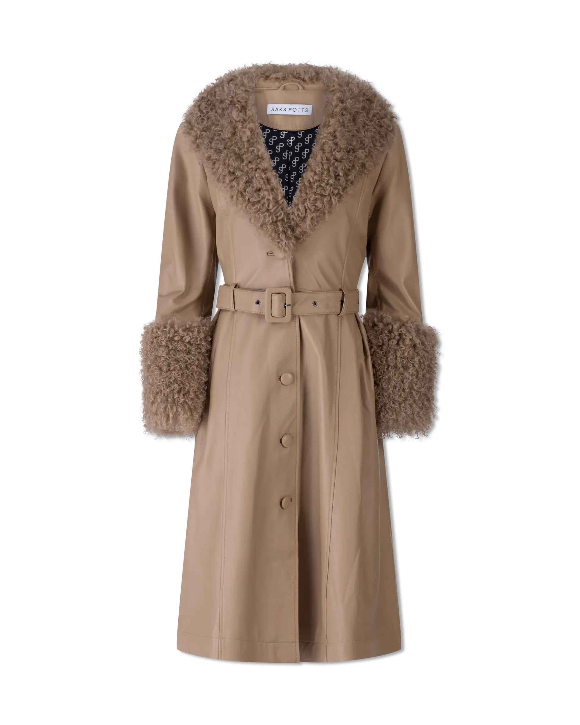 Foxy Shearling Brown Trim Leather Coat - DIHSAN
