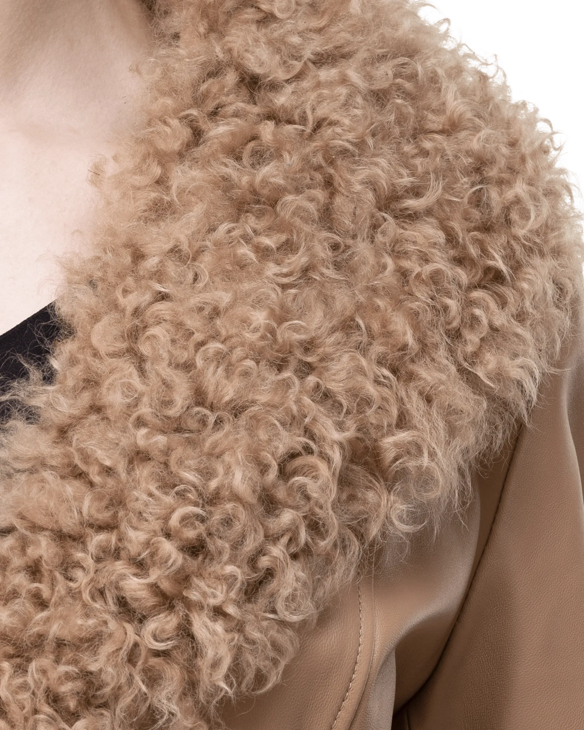 Foxy Shearling Brown Trim Leather Coat - DIHSAN