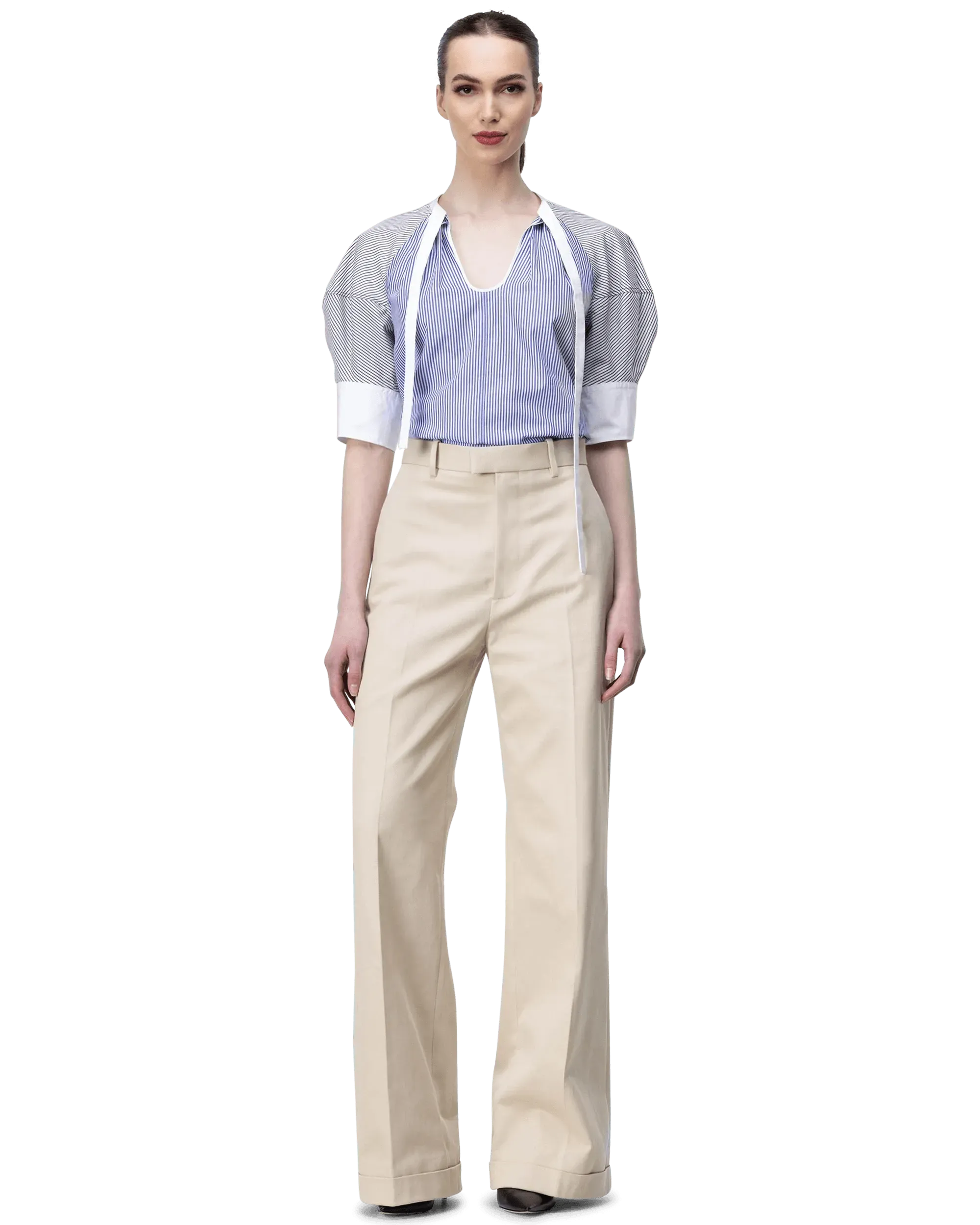 Wide Leg Twill Trousers - DIHSAN